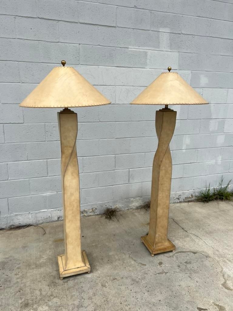Pair of 1990s Lexington Furniture Cream Leather Floor Lamps With Matching Leather Shades - 3