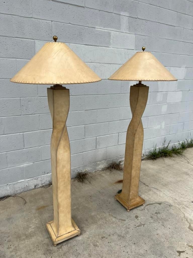 Pair of 1990s Lexington Furniture Cream Leather Floor Lamps With Matching Leather Shades - 4