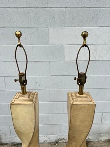 Pair of 1990s Lexington Furniture Cream Leather Floor Lamps With Matching Leather Shades - 6