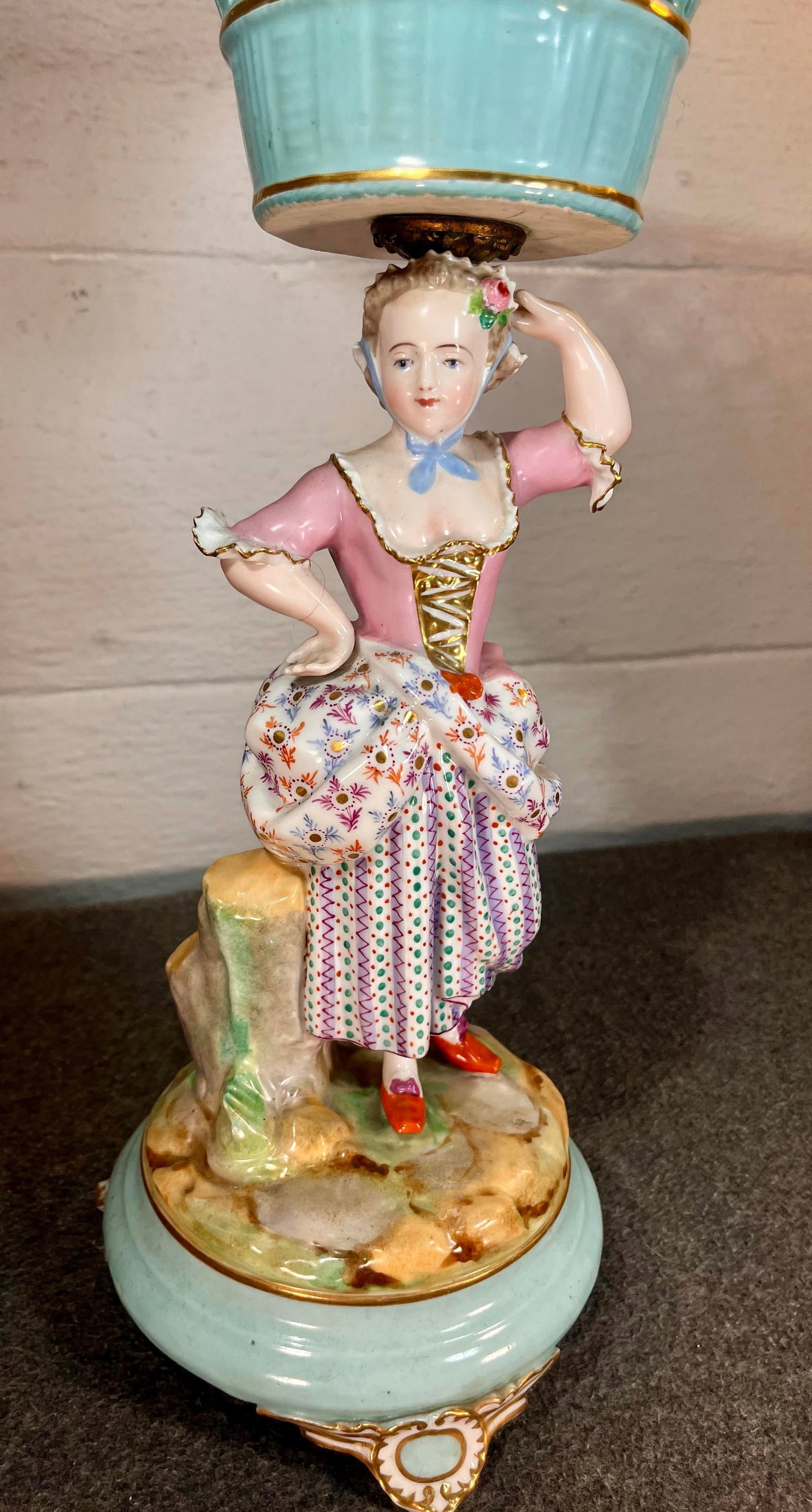Antique Continental Porcelain Figurine With Reticulated Basket - 2