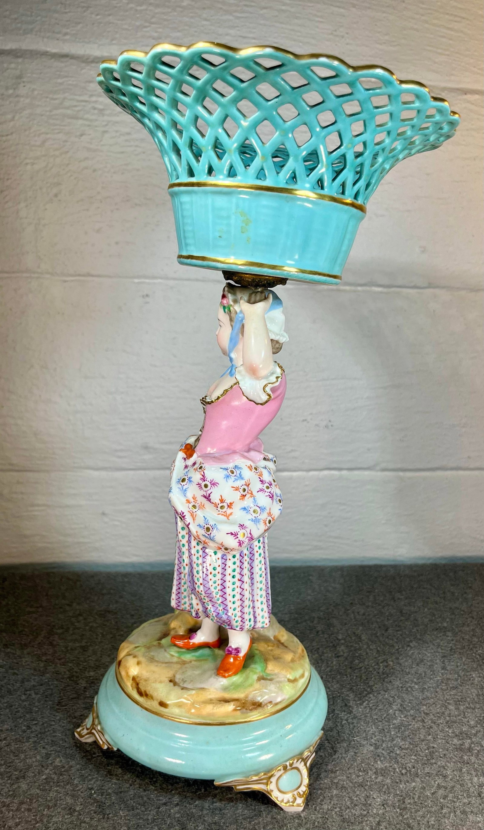 Antique Continental Porcelain Figurine With Reticulated Basket - 4