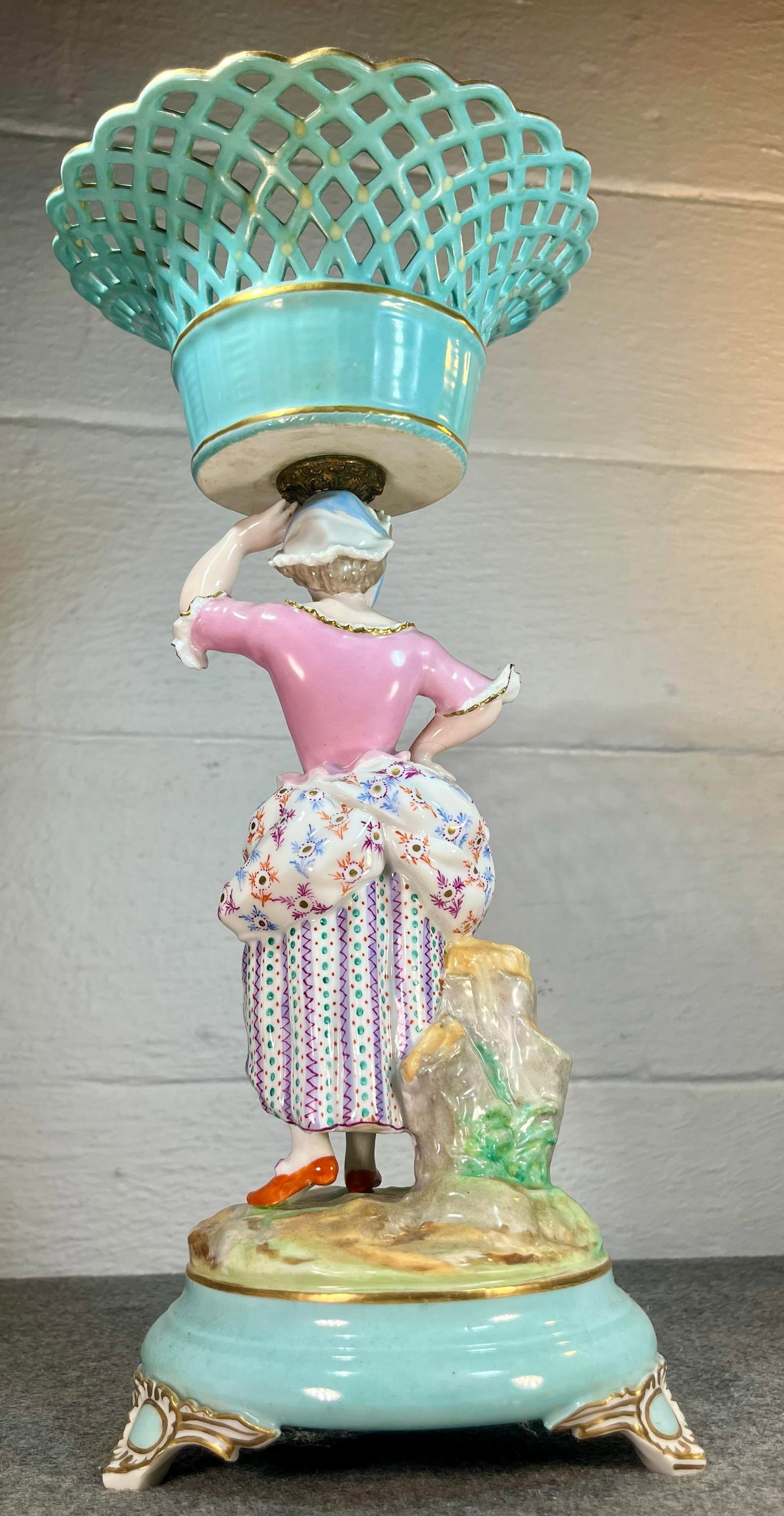 Antique Continental Porcelain Figurine With Reticulated Basket - 5