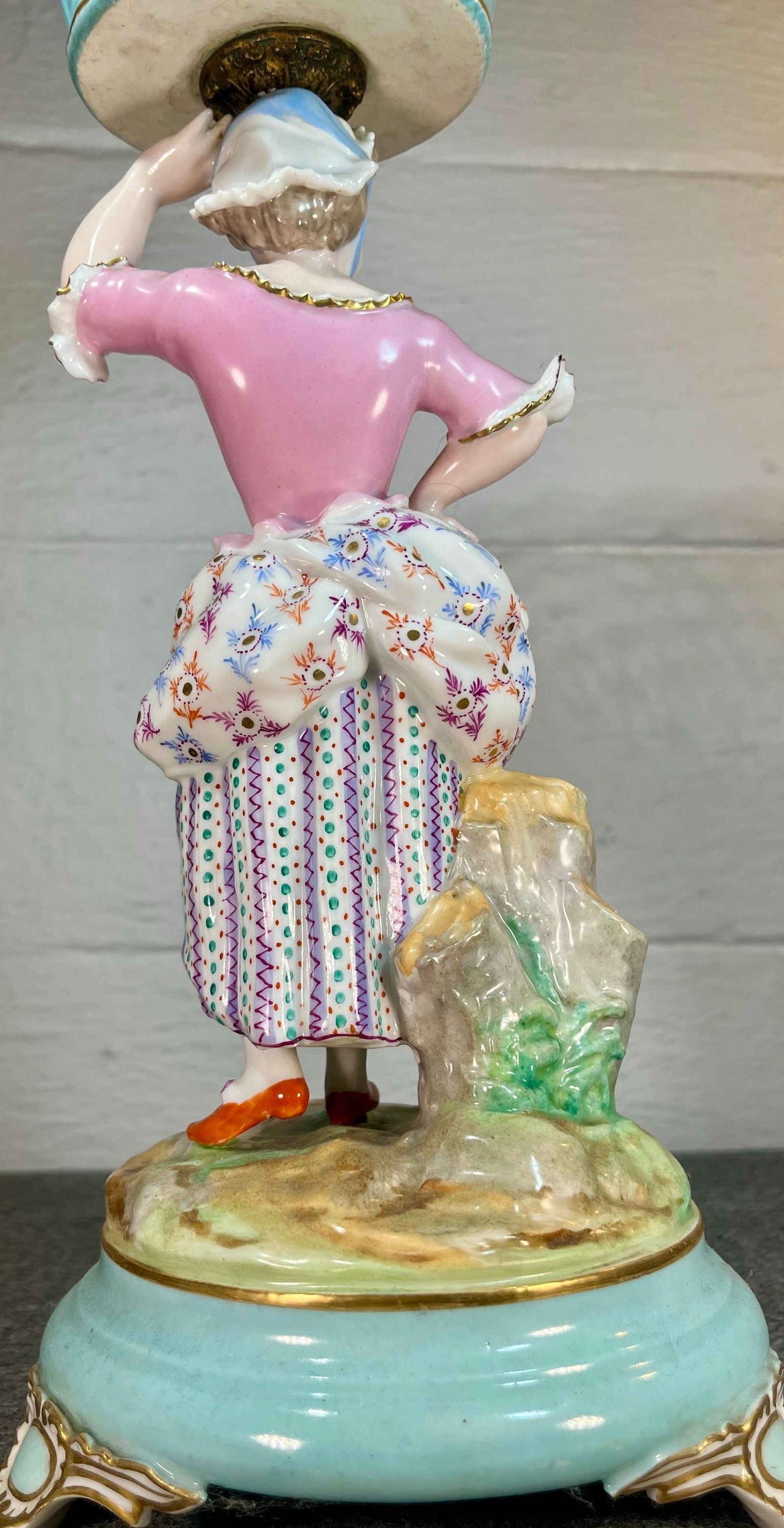 Antique Continental Porcelain Figurine With Reticulated Basket - 6
