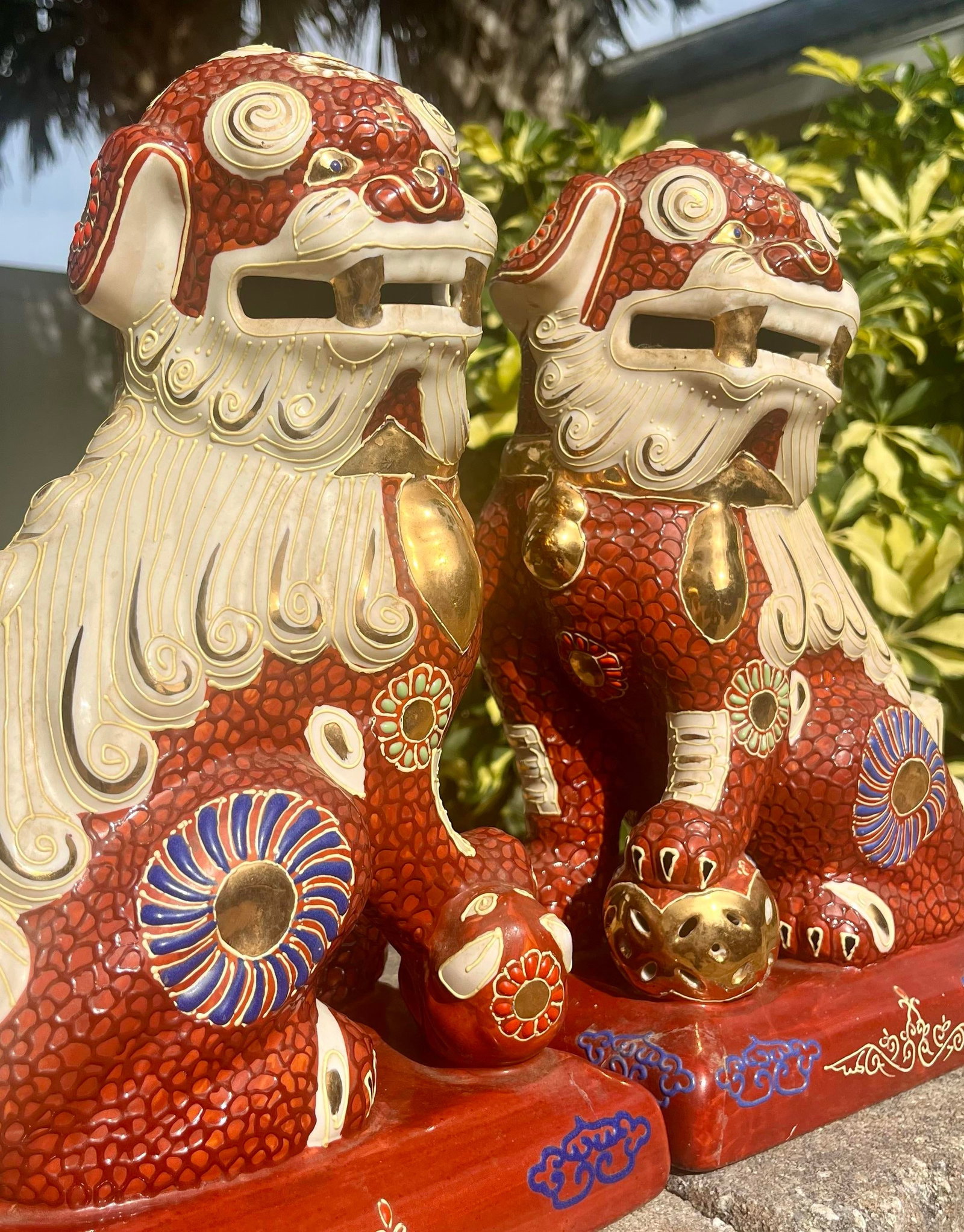 Pair of Vintage Japanese Kutani Porcelain Foo Dog Statues - 3
