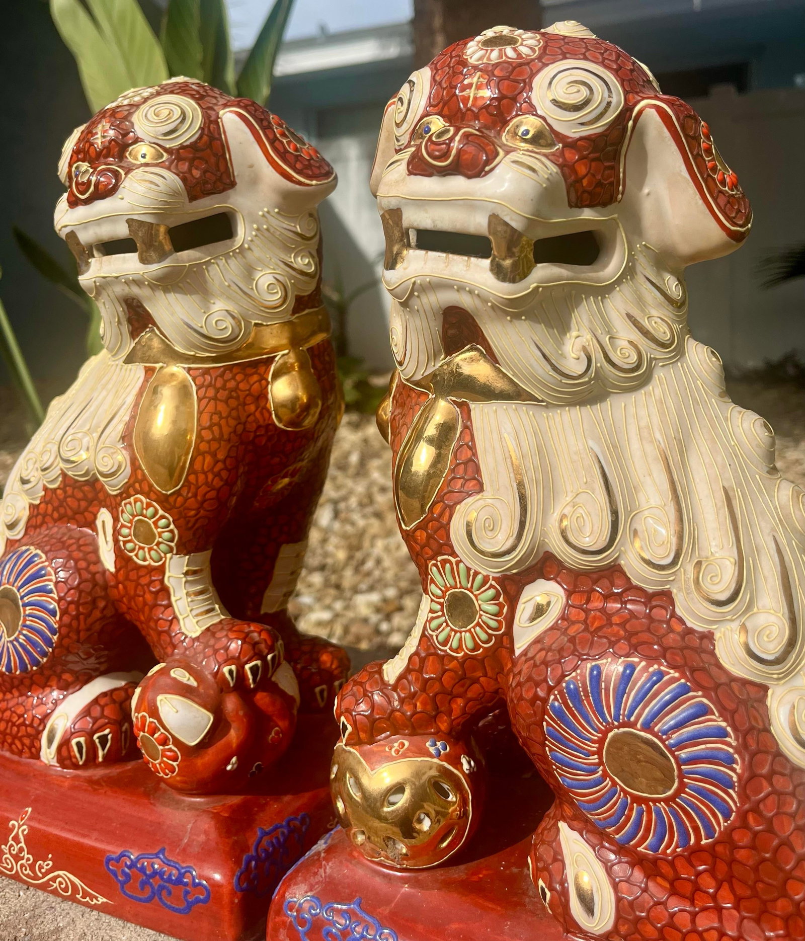Pair of Vintage Japanese Kutani Porcelain Foo Dog Statues - 4