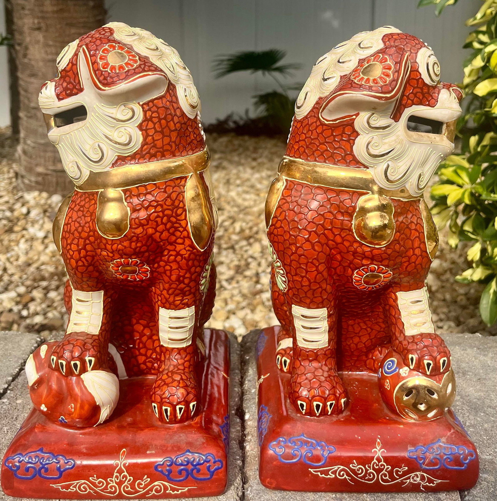 Pair of Vintage Japanese Kutani Porcelain Foo Dog Statues - 5