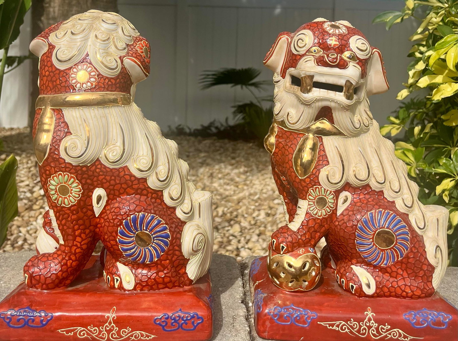 Pair of Vintage Japanese Kutani Porcelain Foo Dog Statues - 6