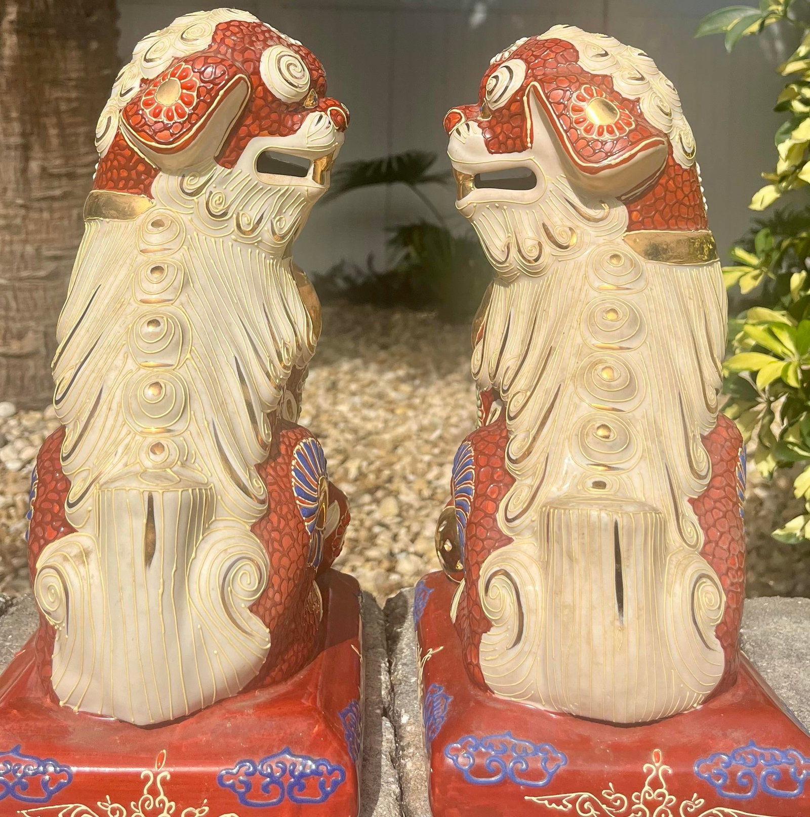 Pair of Vintage Japanese Kutani Porcelain Foo Dog Statues - 7