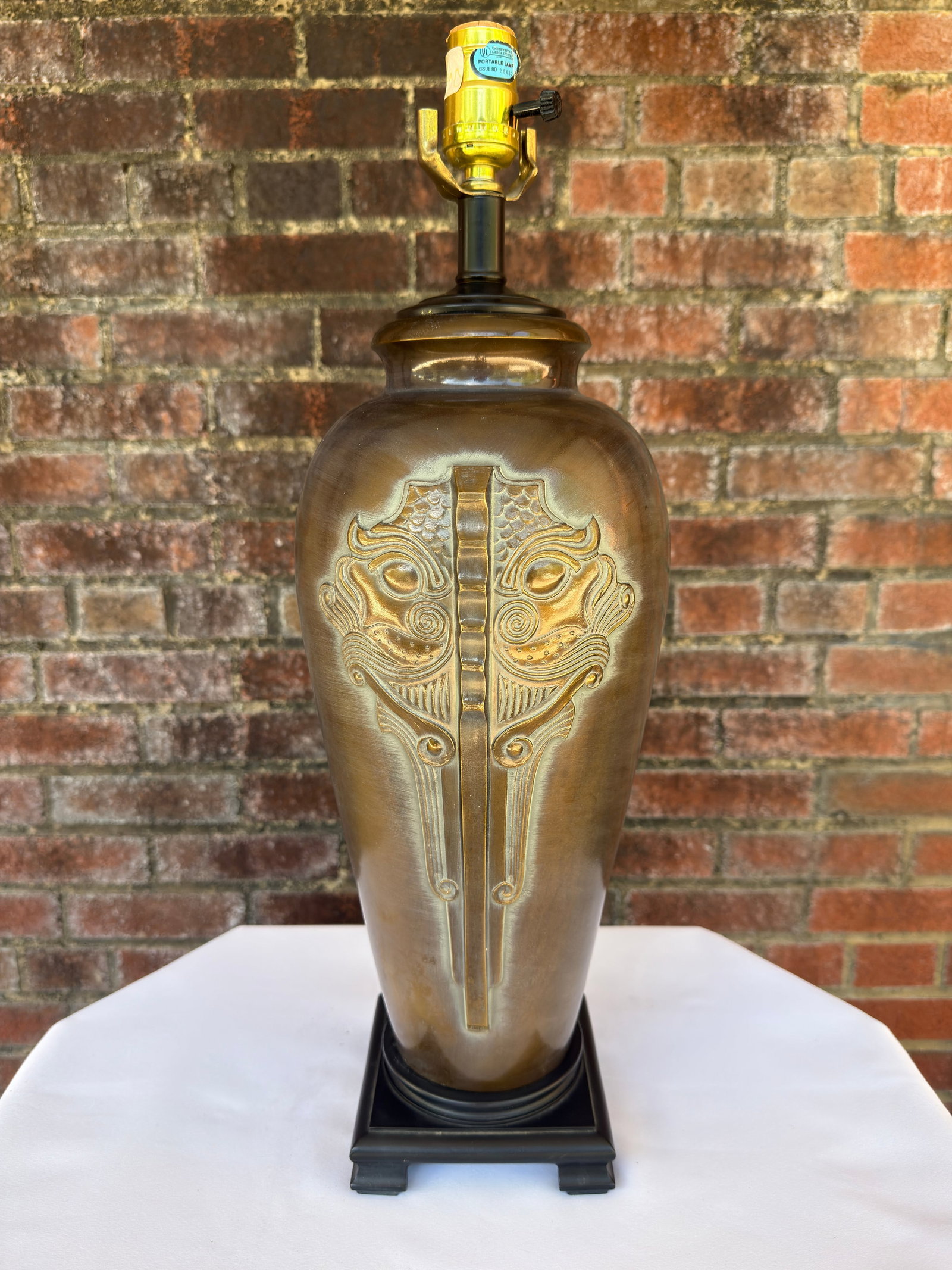 Vintage Frederick Cooper Style Archaic Bronze "Taotie" Lamp | James Mont Era Chinoiserie - 2