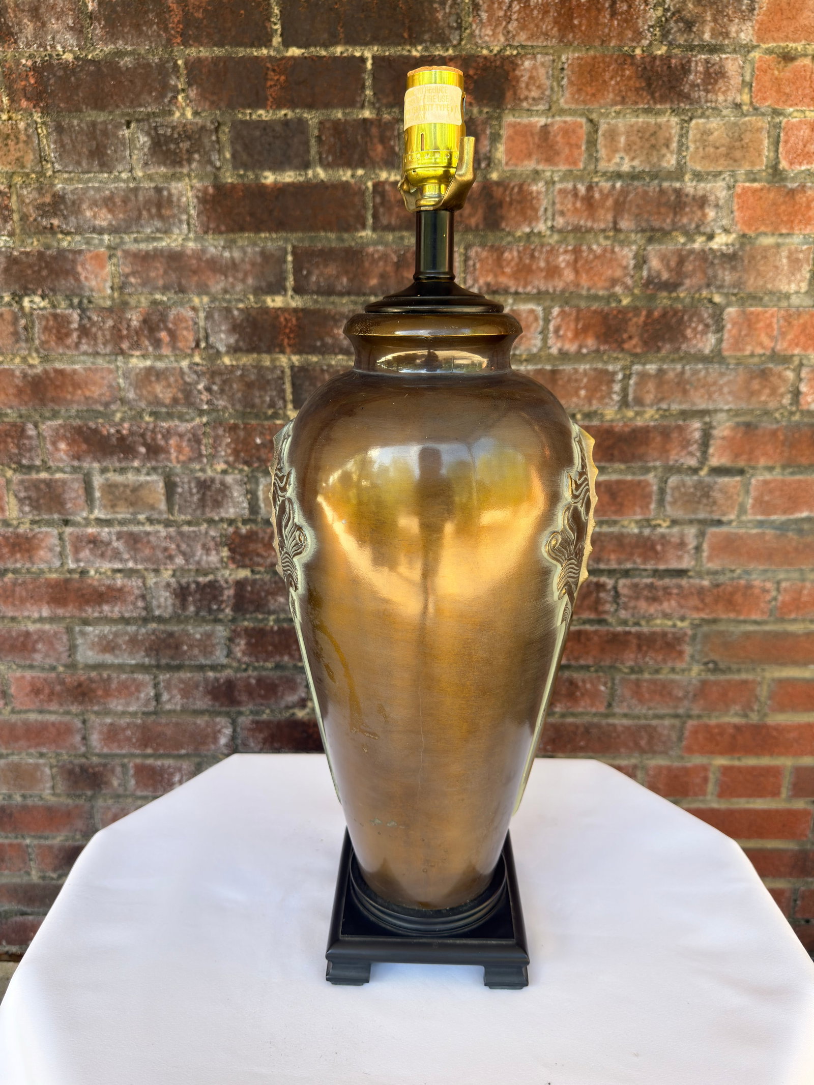 Vintage Frederick Cooper Style Archaic Bronze "Taotie" Lamp | James Mont Era Chinoiserie - 3