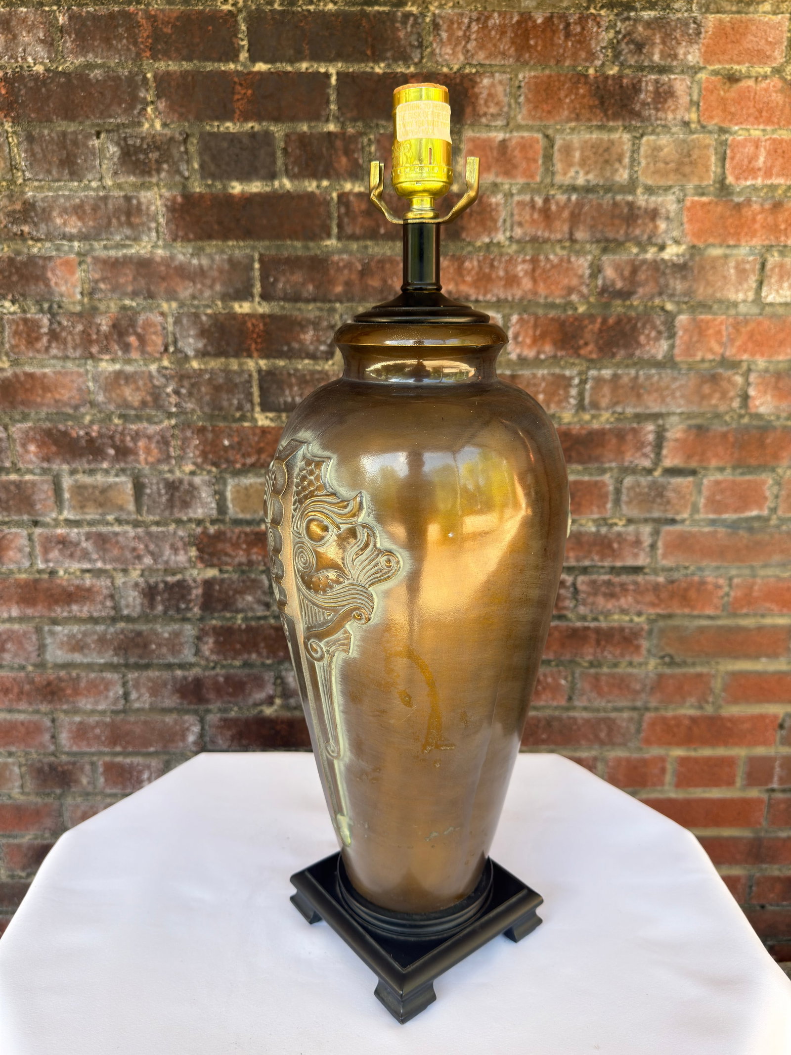 Vintage Frederick Cooper Style Archaic Bronze "Taotie" Lamp | James Mont Era Chinoiserie - 4