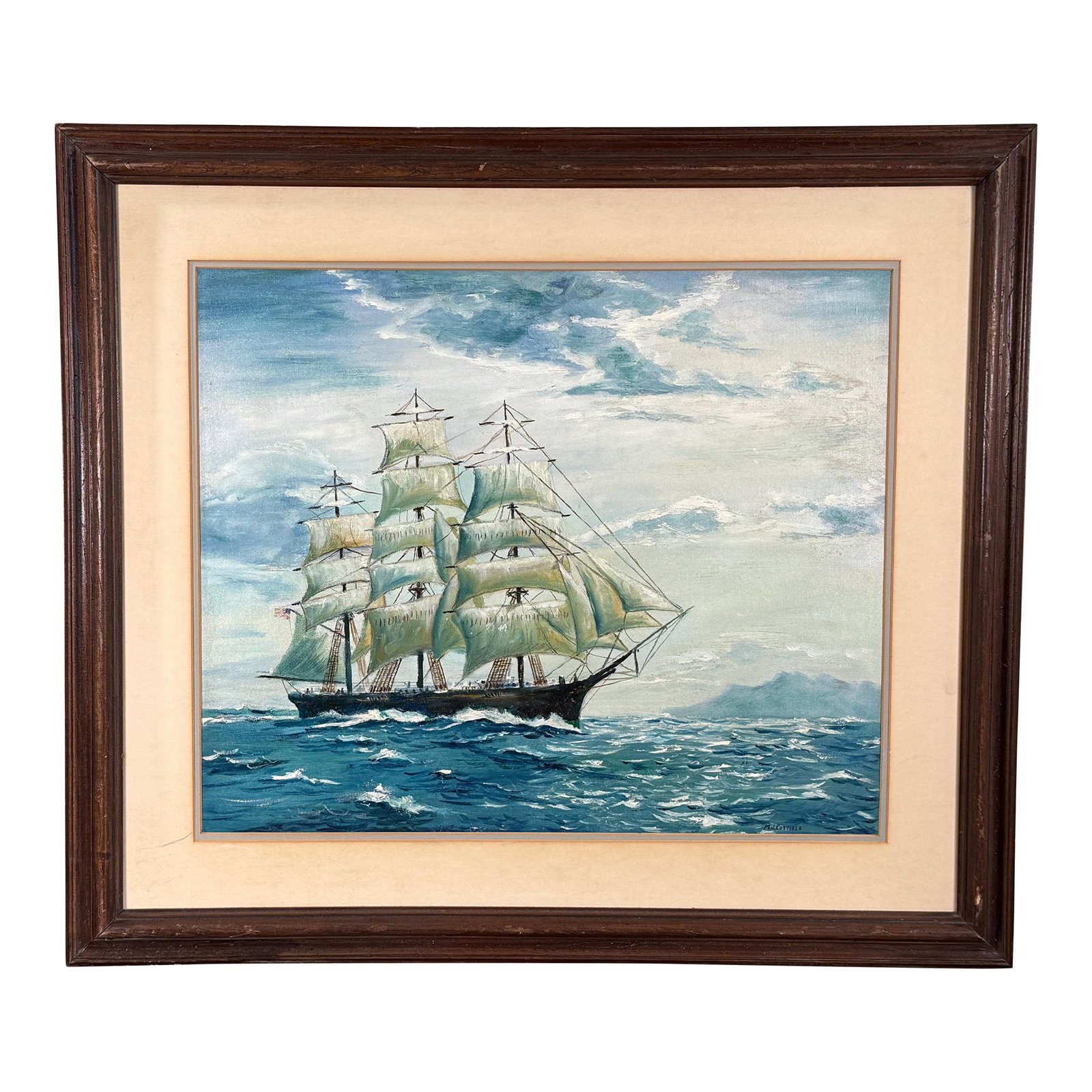 Vintage Nautical Oil Painting of Tall Ship Under Full Sail by Michael Costello of Provincetown (1 of 8)
