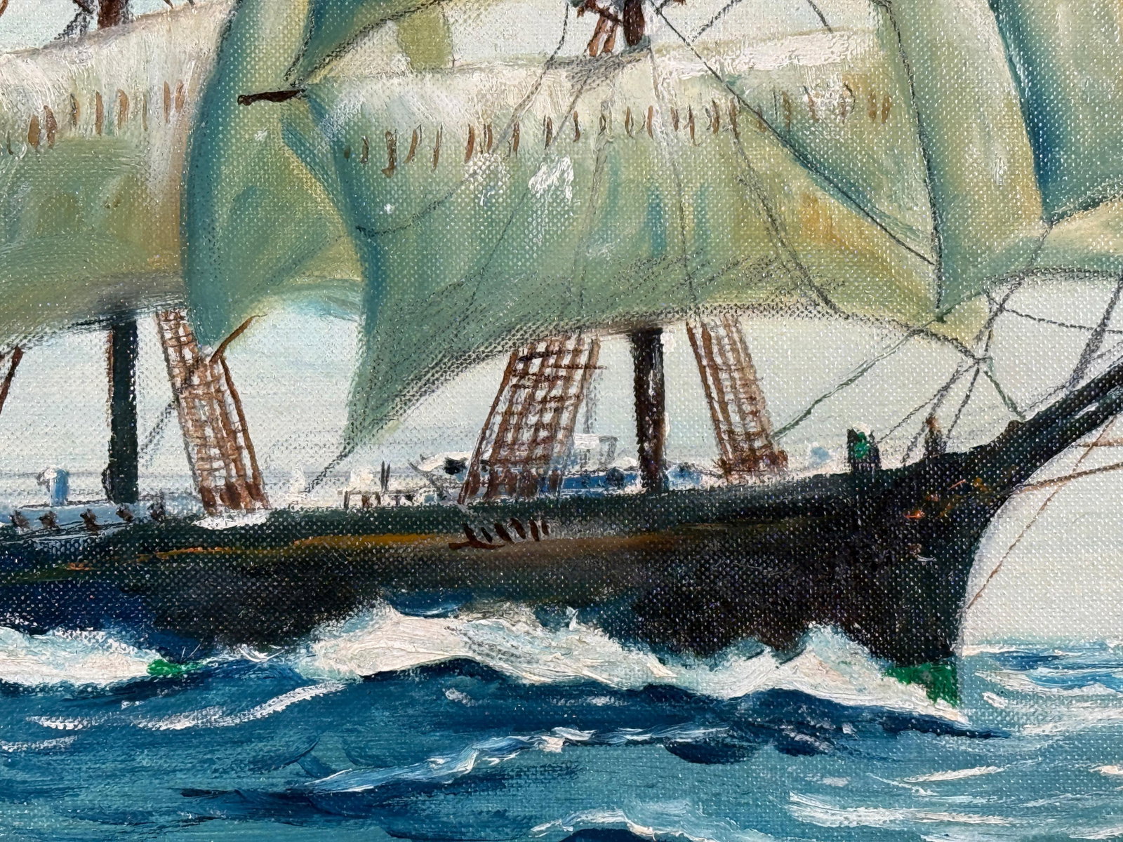 Vintage Nautical Oil Painting of Tall Ship Under Full Sail by Michael Costello of Provincetown - 5
