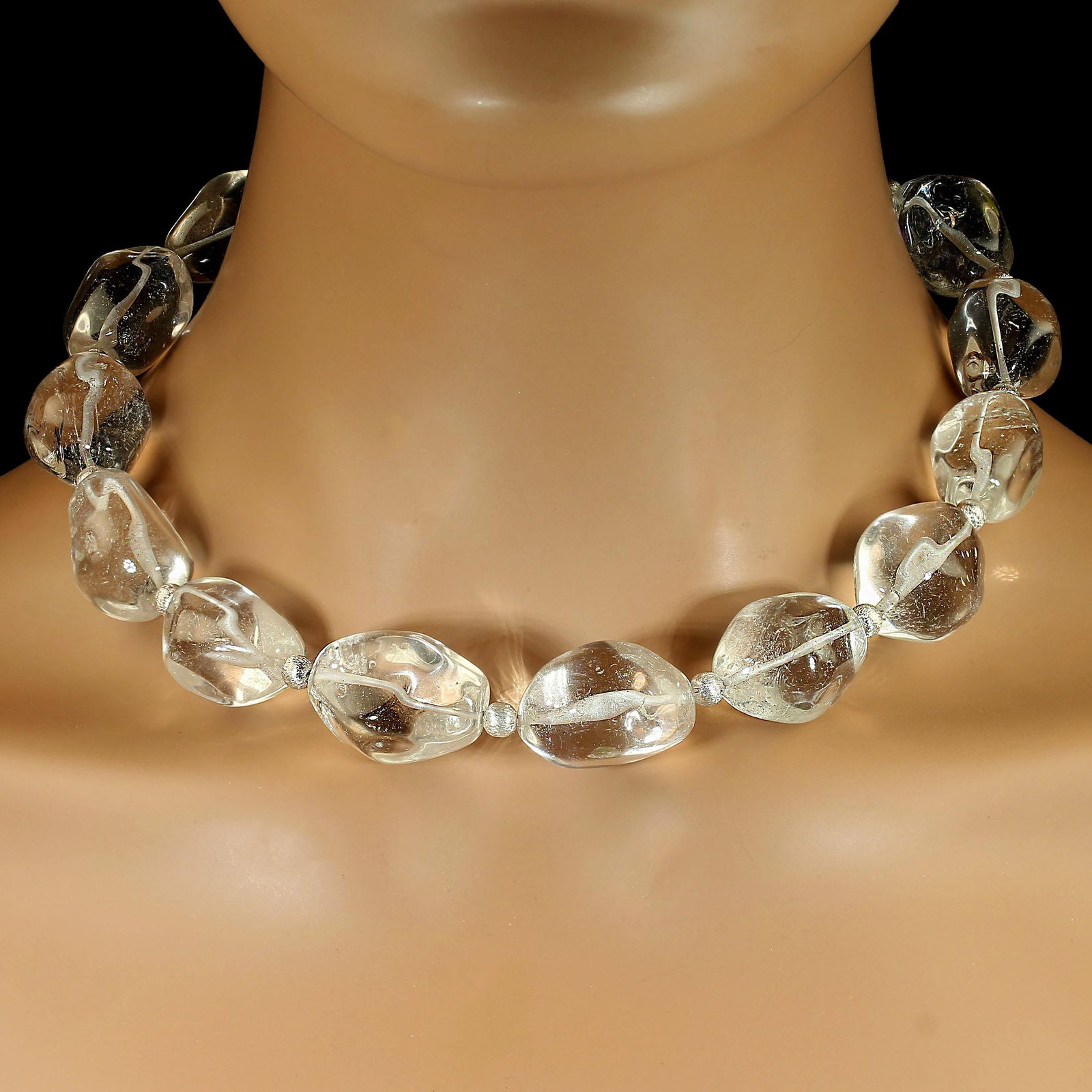 Ajd 18 Inch Clear Quartz Nuggets With Silvery Accents Necklace - 3