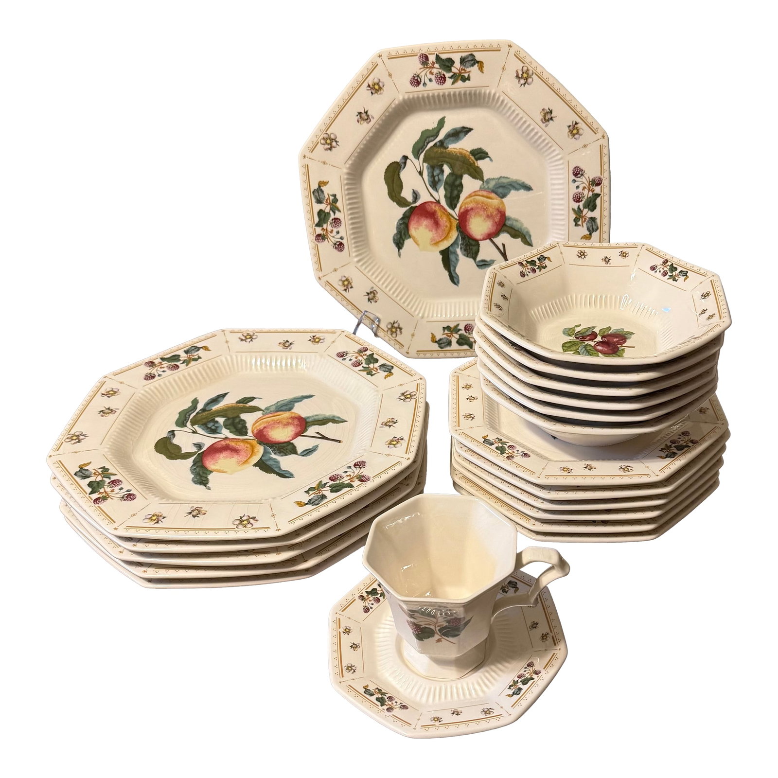 Nikko Classic Collection "Orchard" Dinnerware: This collection consists of six of each, dinner plates, salad plates, bowls, cups and saucers. Crafted from porcelain, these pieces are designed for elegant appeal and practical use, offering