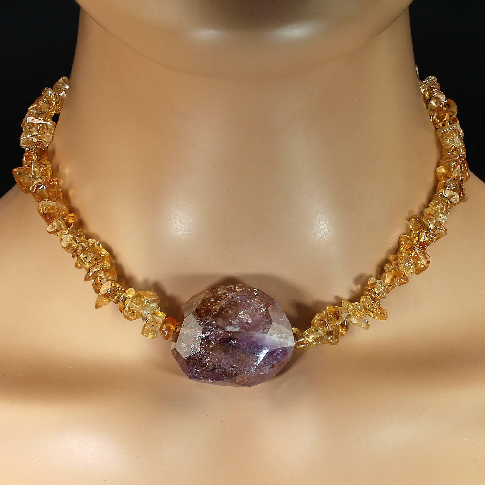 Ajd 16 Inch Citrine Necklace With Large Ametrine Focal - 2