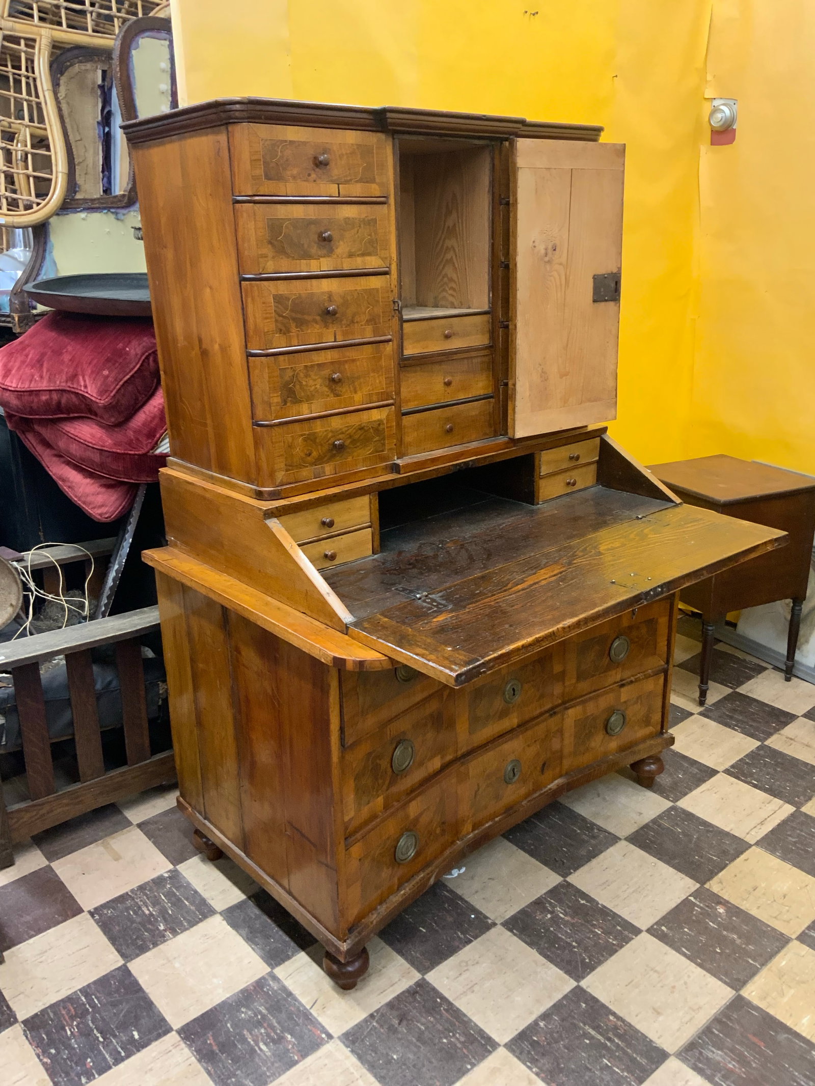 Mid 18th Baroque Century Period Walnut Fruit and Marquetry Secretary Desk - 10