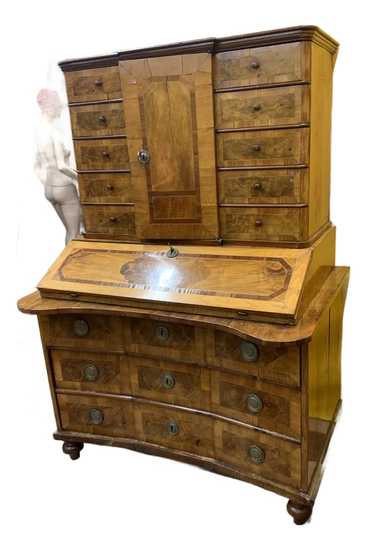 Mid 18th Baroque Century Period Walnut Fruit and Marquetry Secretary Desk (1 of 10)