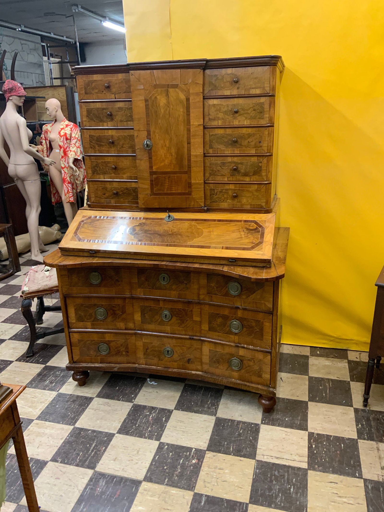 Mid 18th Baroque Century Period Walnut Fruit and Marquetry Secretary Desk - 2