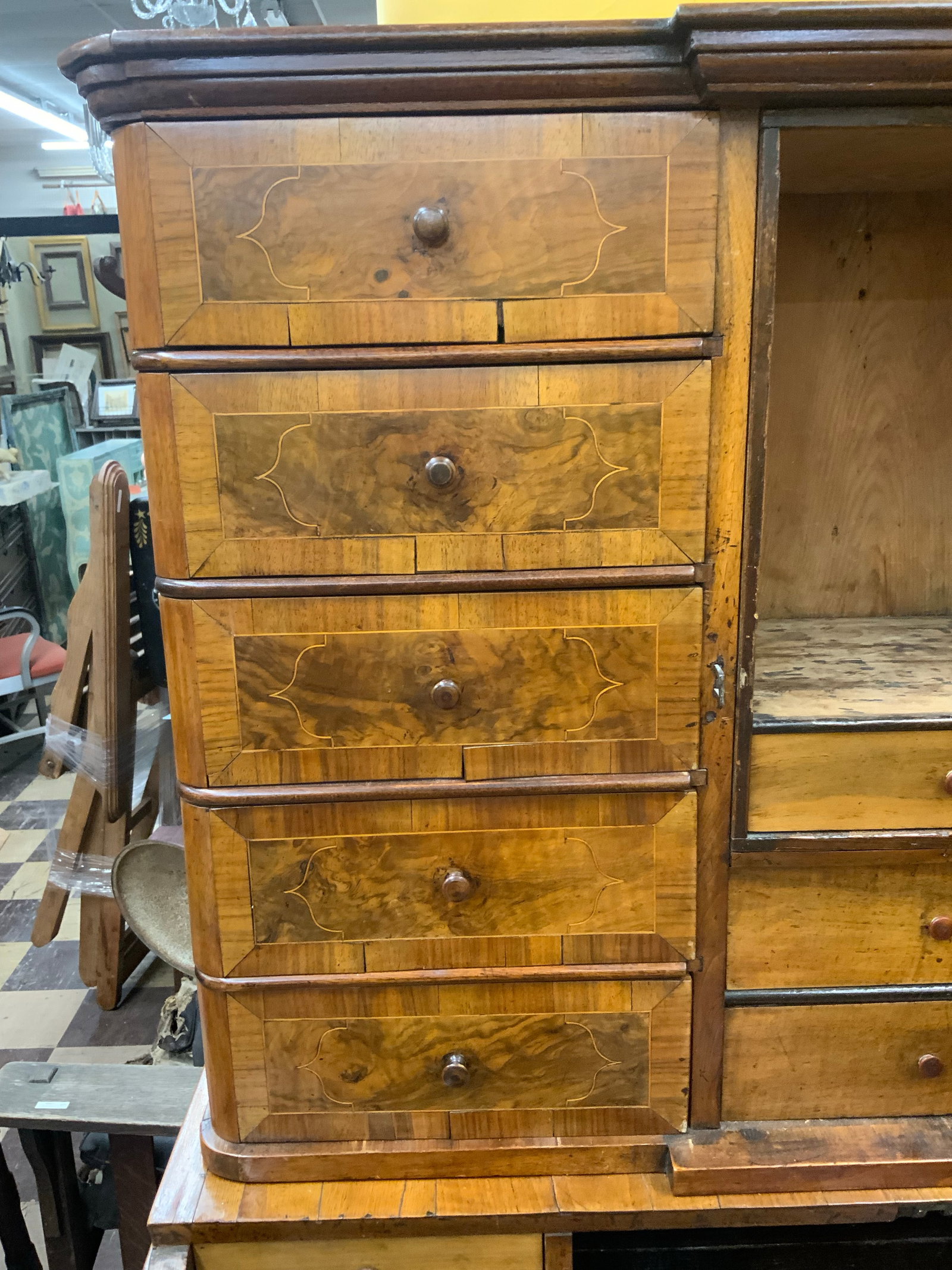 Mid 18th Baroque Century Period Walnut Fruit and Marquetry Secretary Desk - 5
