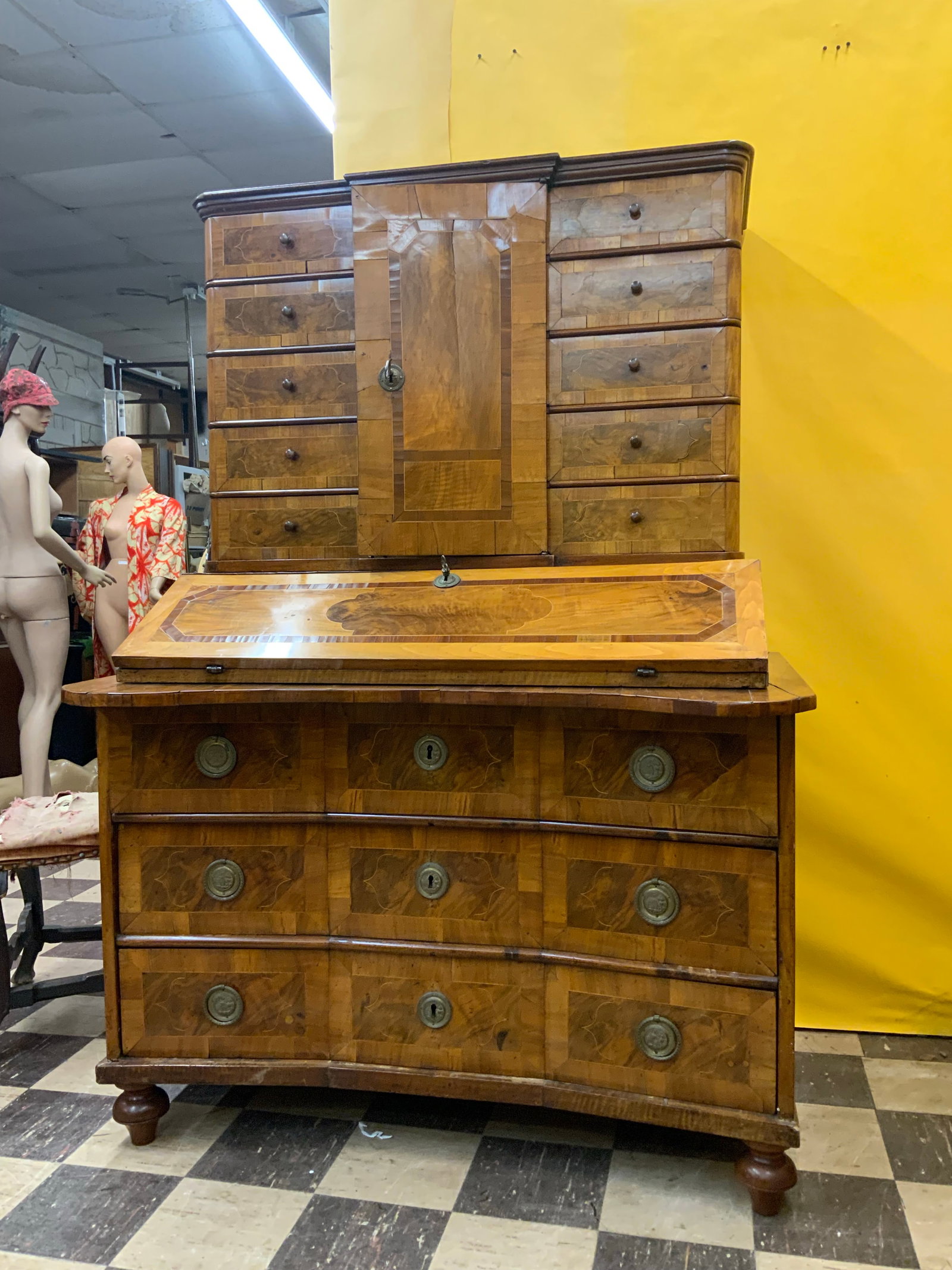 Mid 18th Baroque Century Period Walnut Fruit and Marquetry Secretary Desk - 8