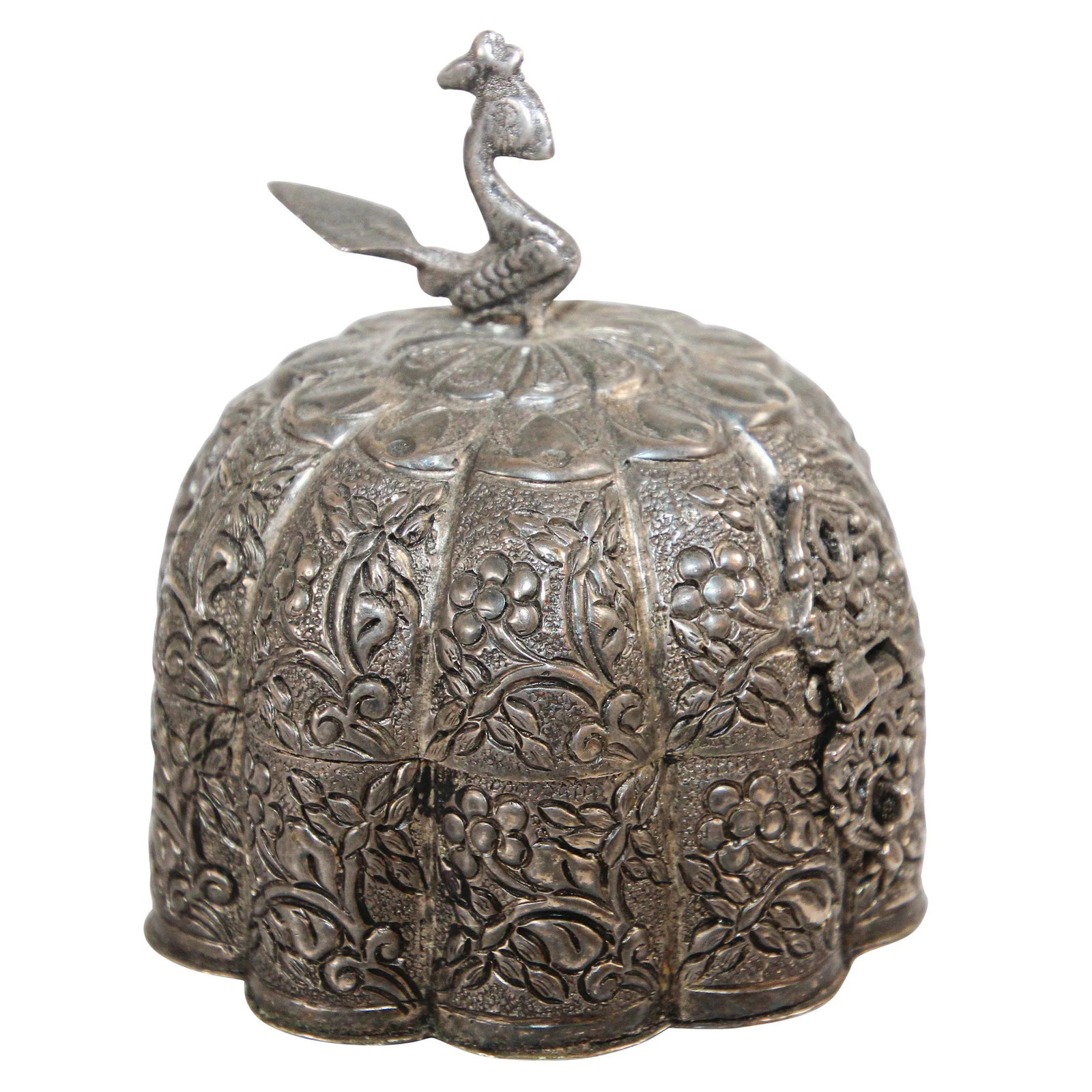 Antique North Indian Mughal Silver Chased Collectible Trinket Box - 12