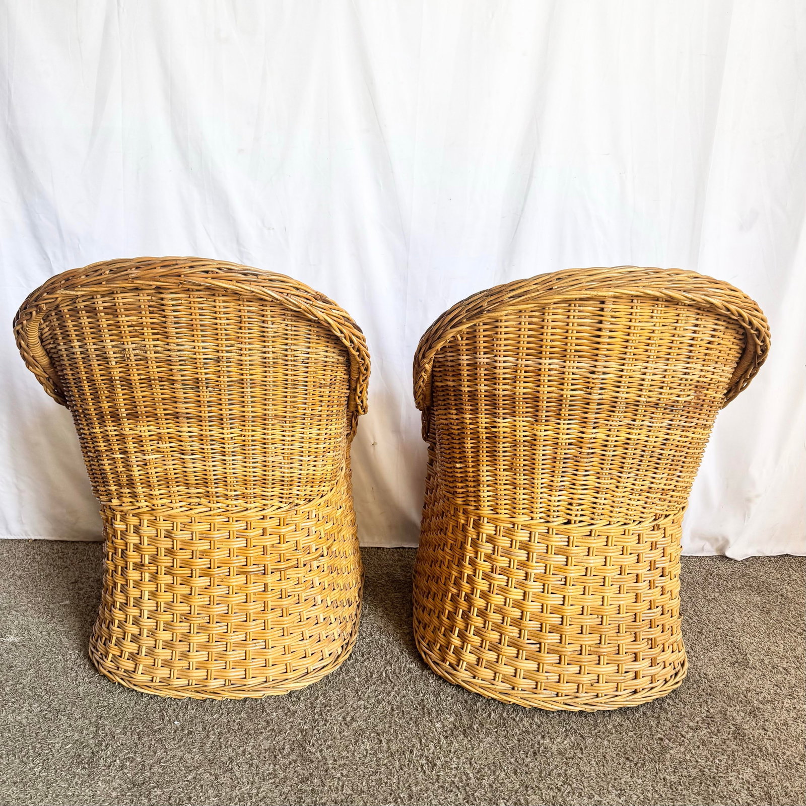 Vintage Boho Chic Wicker Lounge Chairs - A Pair - 2