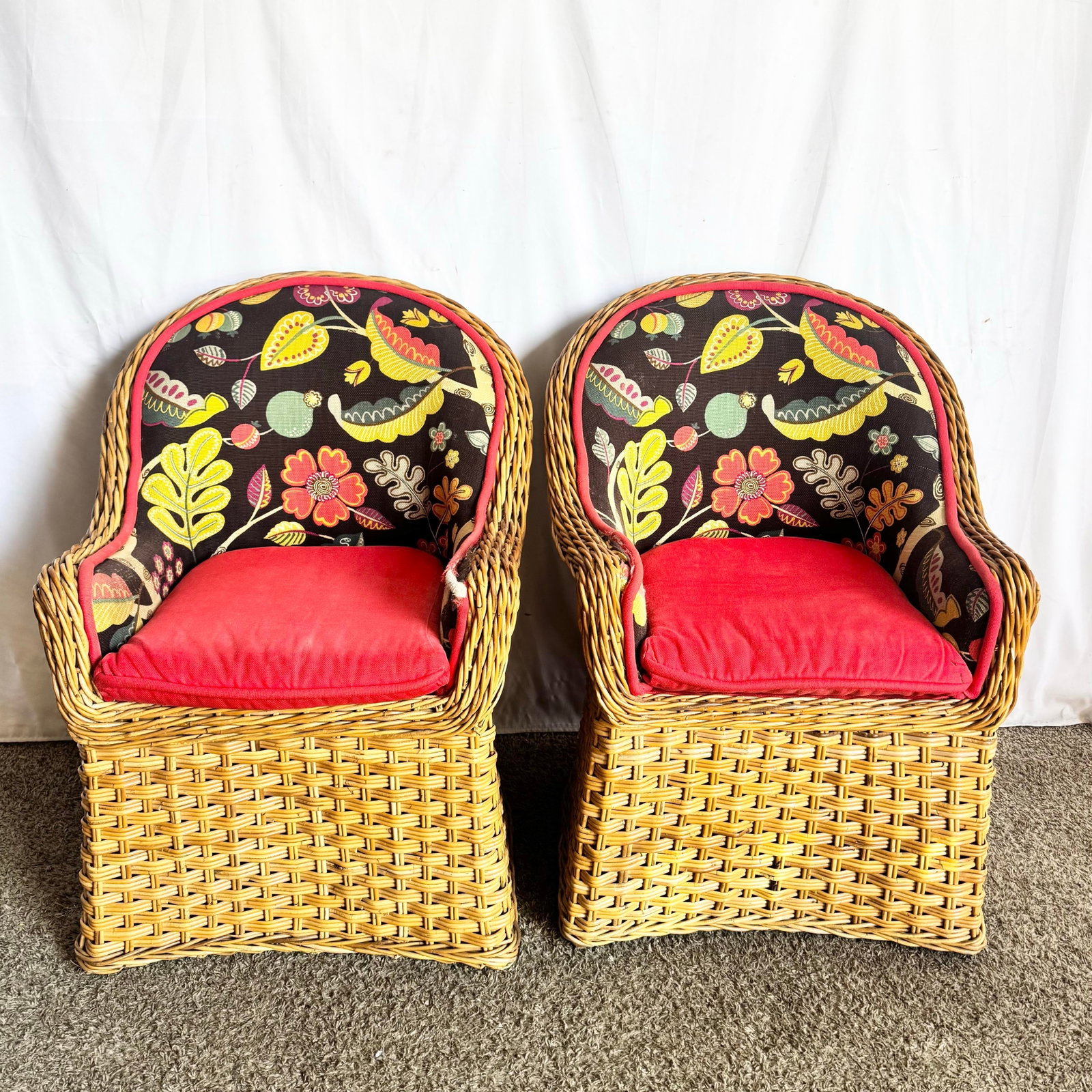 Vintage Boho Chic Wicker Lounge Chairs - A Pair - 3