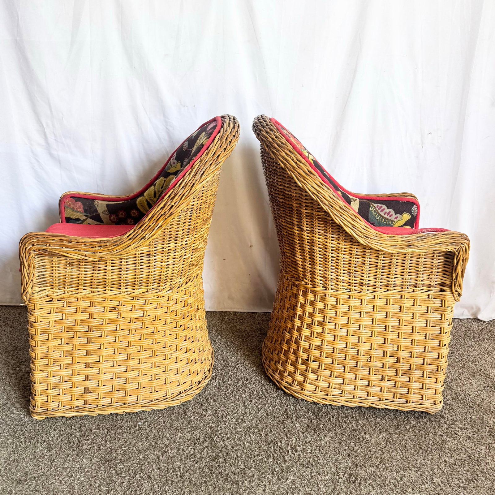 Vintage Boho Chic Wicker Lounge Chairs - A Pair - 4
