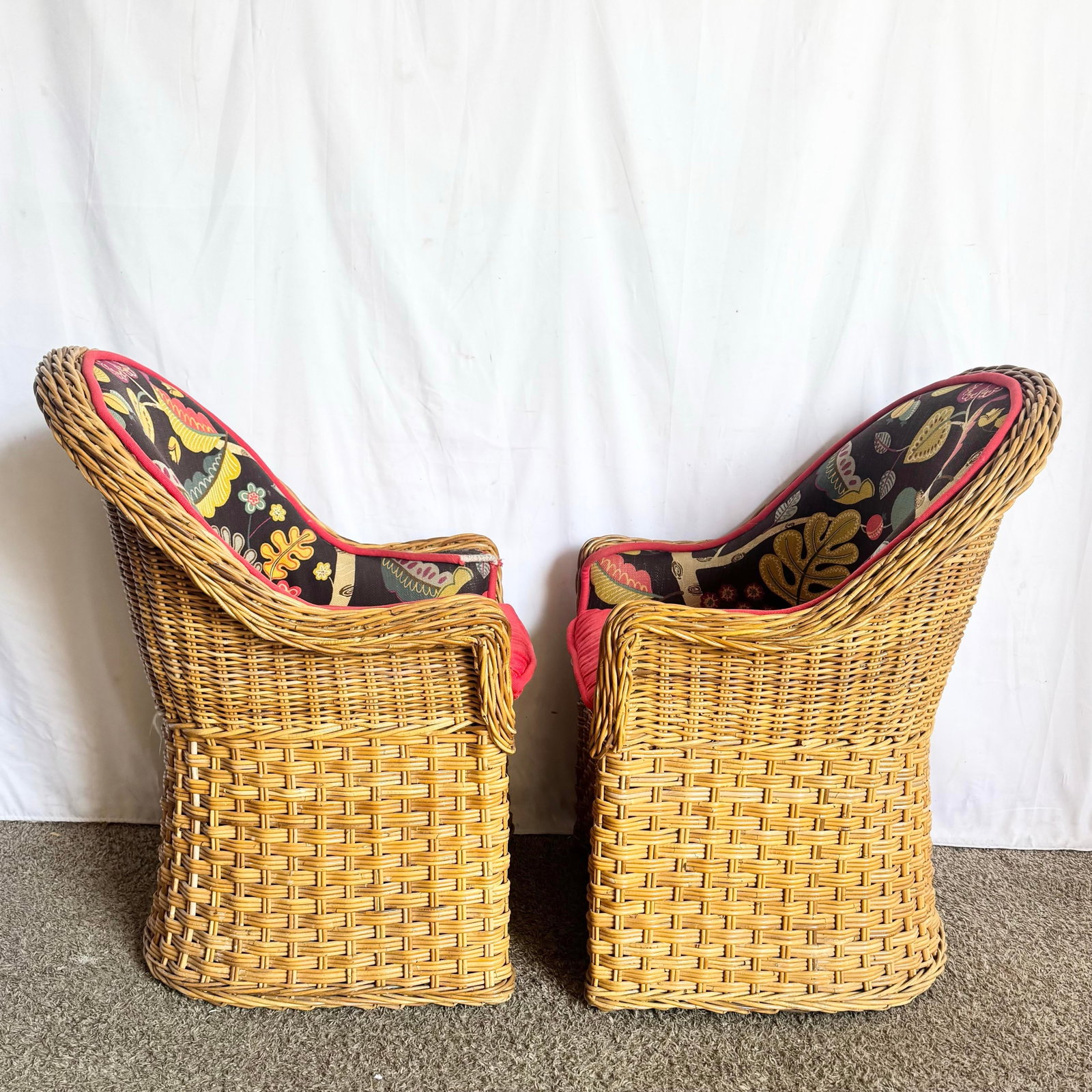 Vintage Boho Chic Wicker Lounge Chairs - A Pair - 5