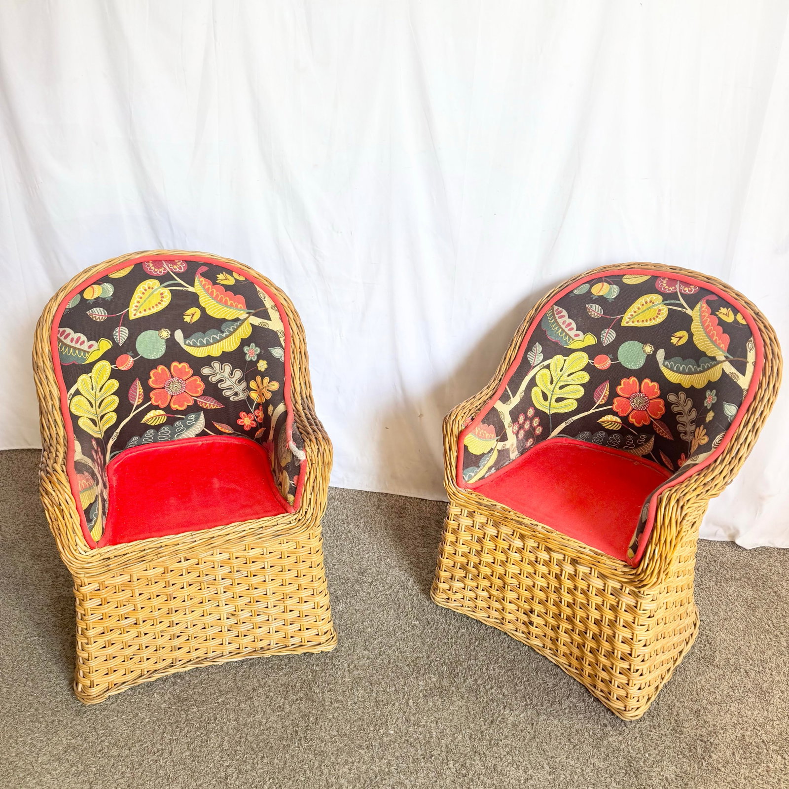 Vintage Boho Chic Wicker Lounge Chairs - A Pair - 6