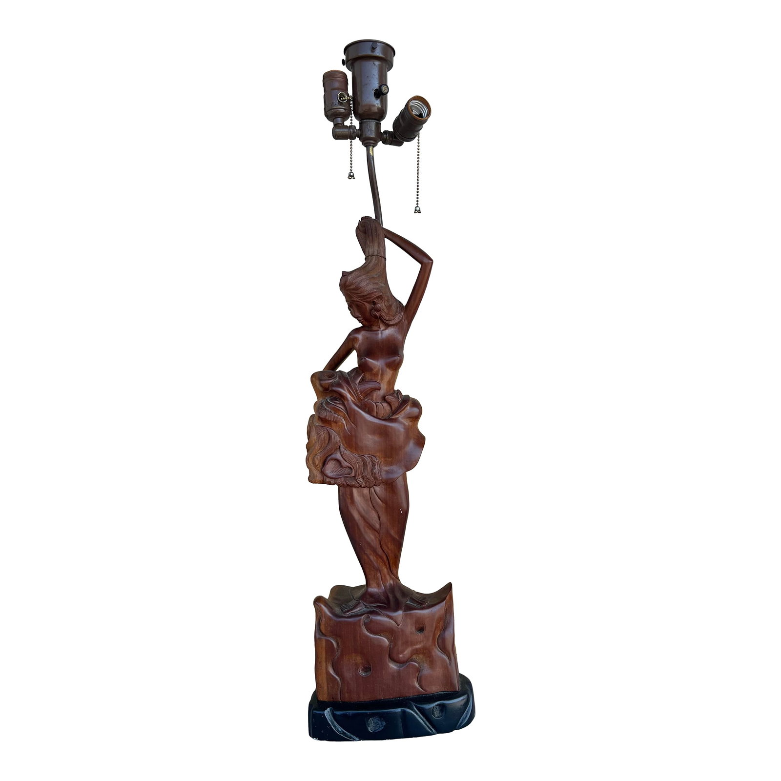 Mid 20th Century Mid Century Modern Wood Carved Nude Woman Lamp