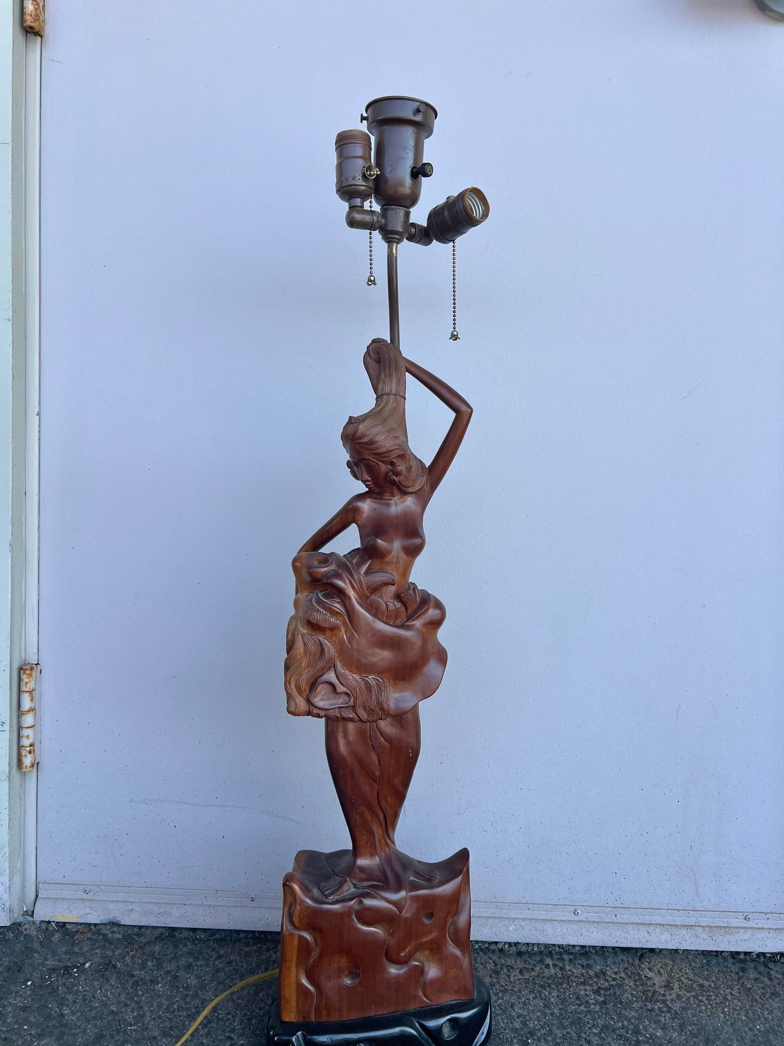 Mid 20th Century Mid Century Modern Wood Carved Nude Woman Lamp - 2