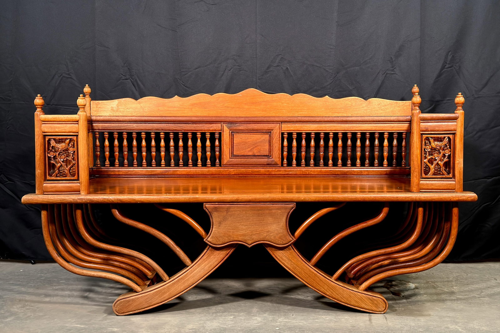 Vintage Solid Teak Thai Carved Elephant Howdah Bench / Loveseat - 2