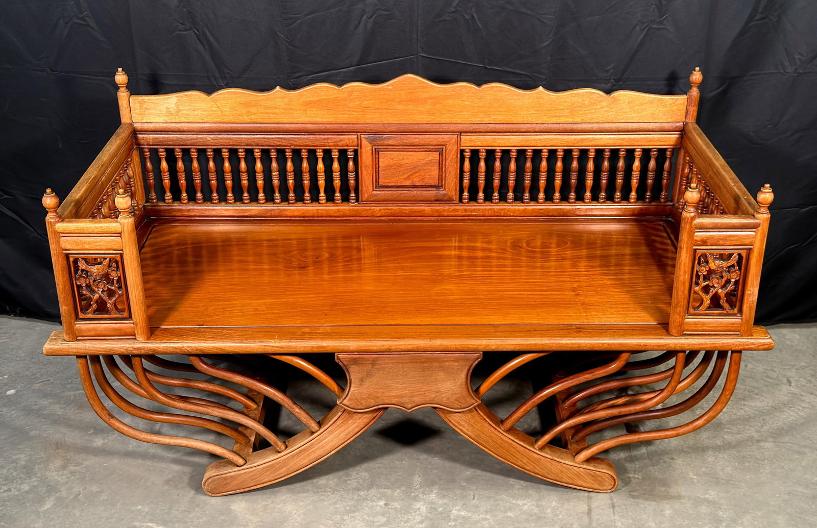Vintage Solid Teak Thai Carved Elephant Howdah Bench / Loveseat - 4