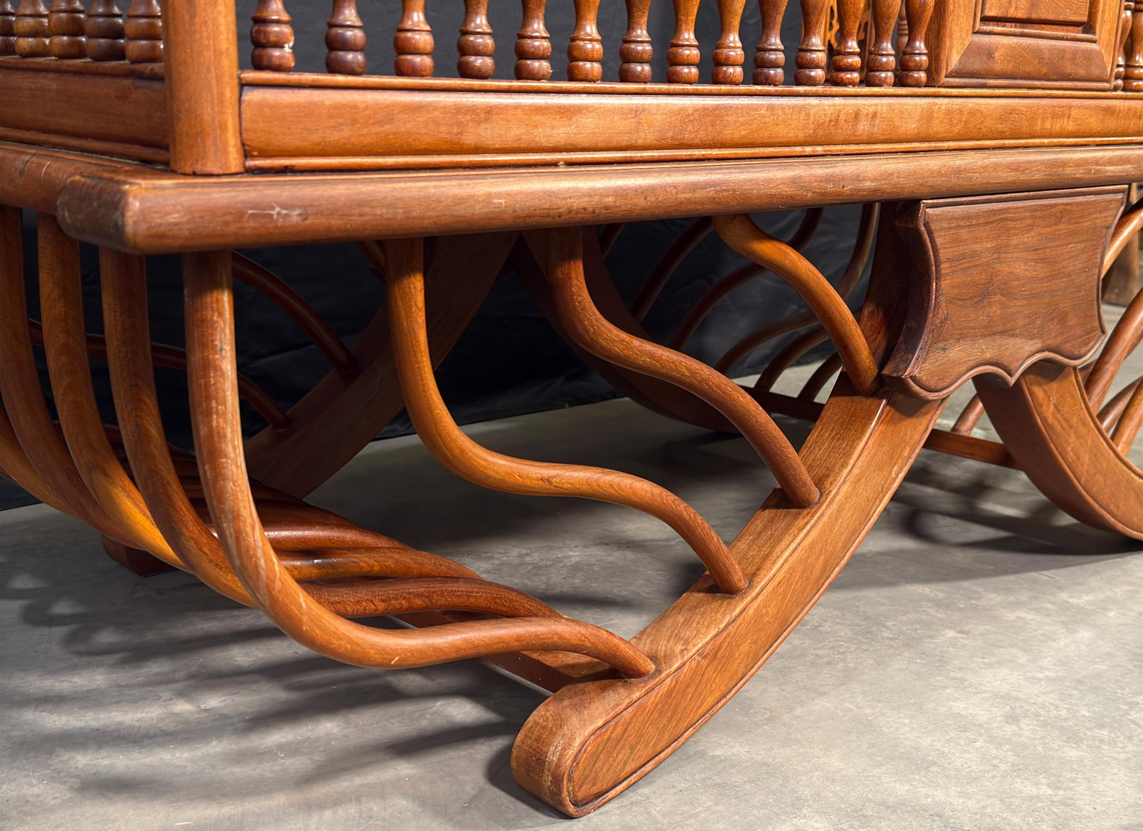 Vintage Solid Teak Thai Carved Elephant Howdah Bench / Loveseat - 5