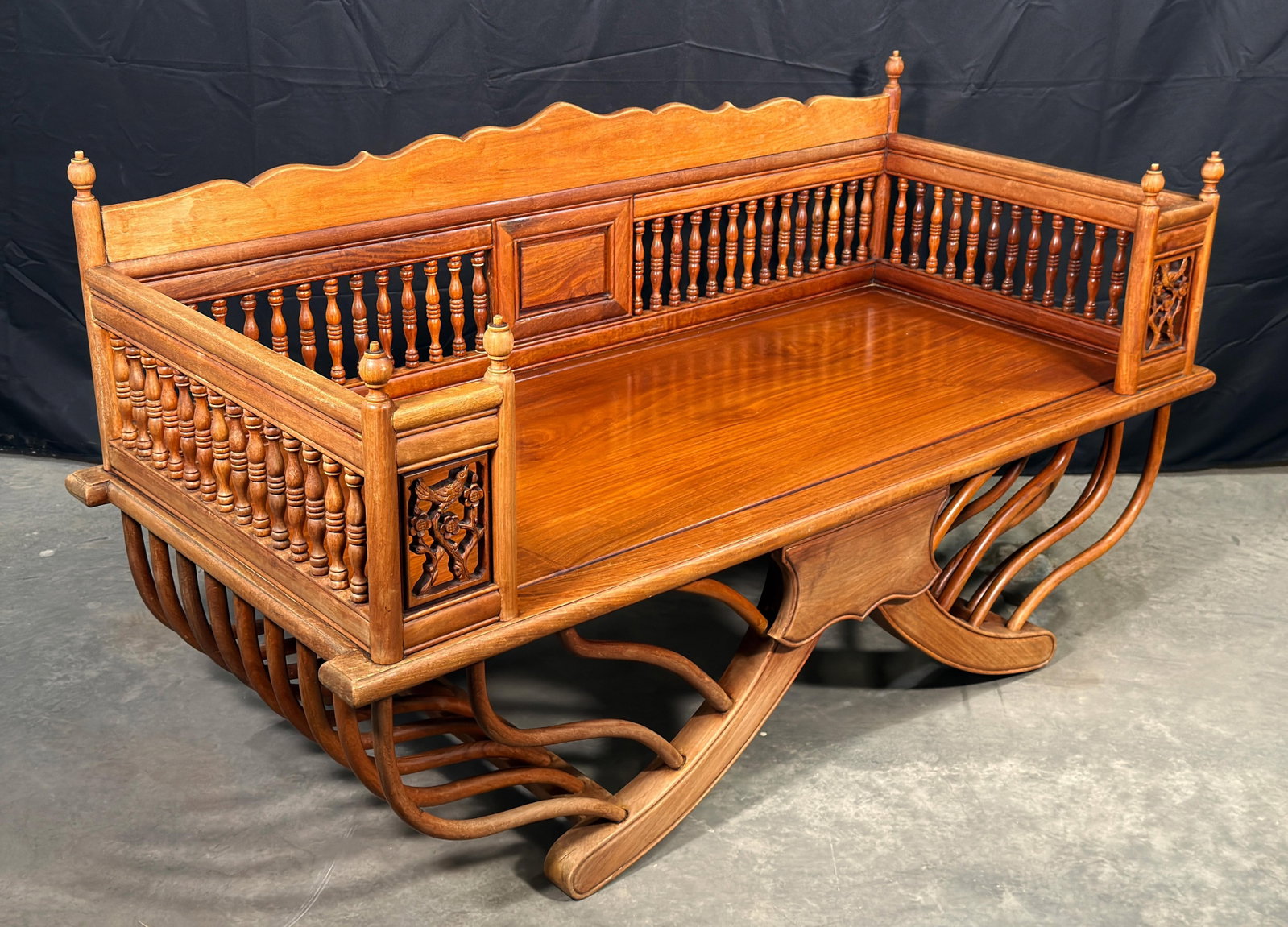 Vintage Solid Teak Thai Carved Elephant Howdah Bench / Loveseat - 6