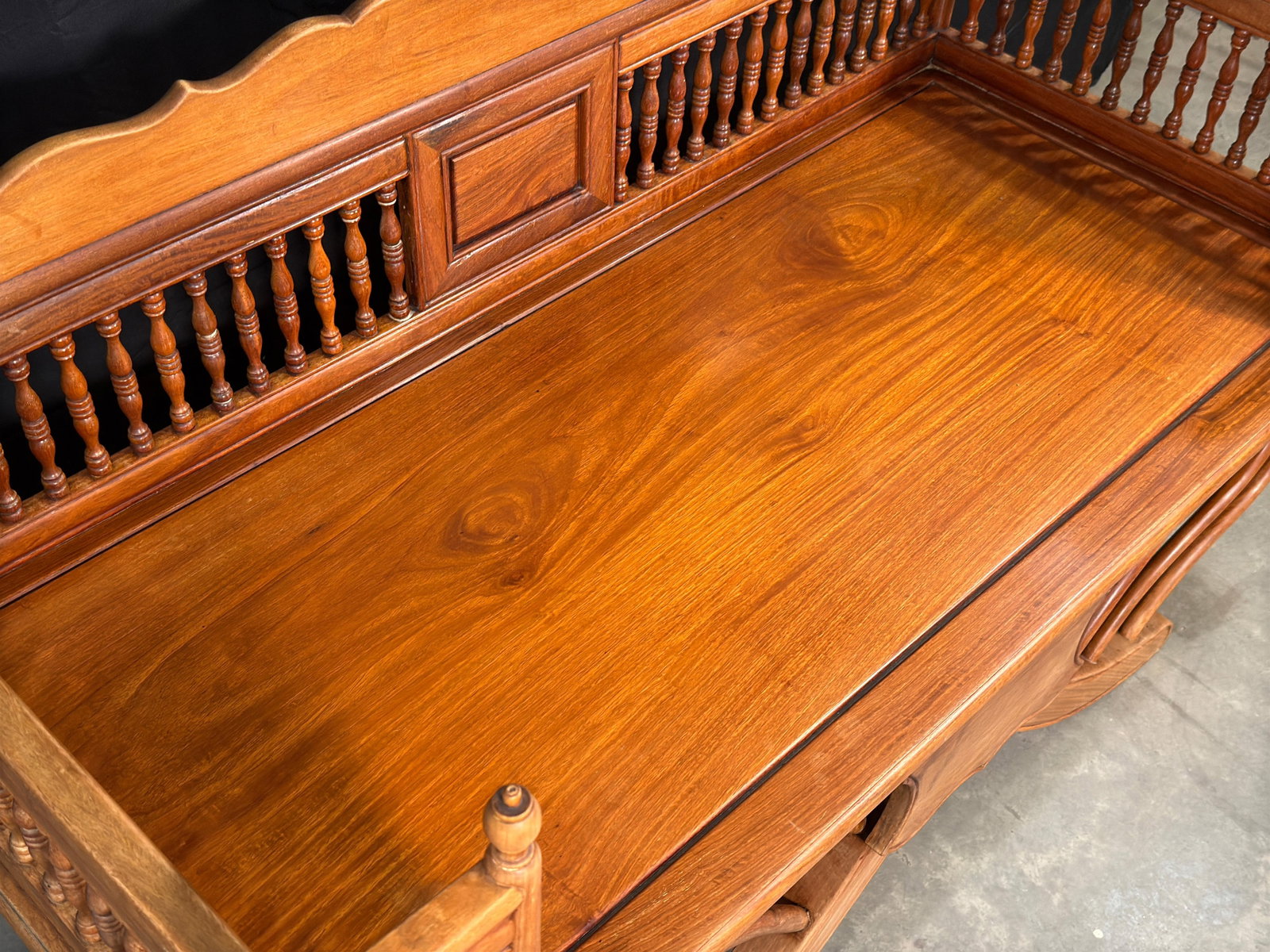 Vintage Solid Teak Thai Carved Elephant Howdah Bench / Loveseat - 7