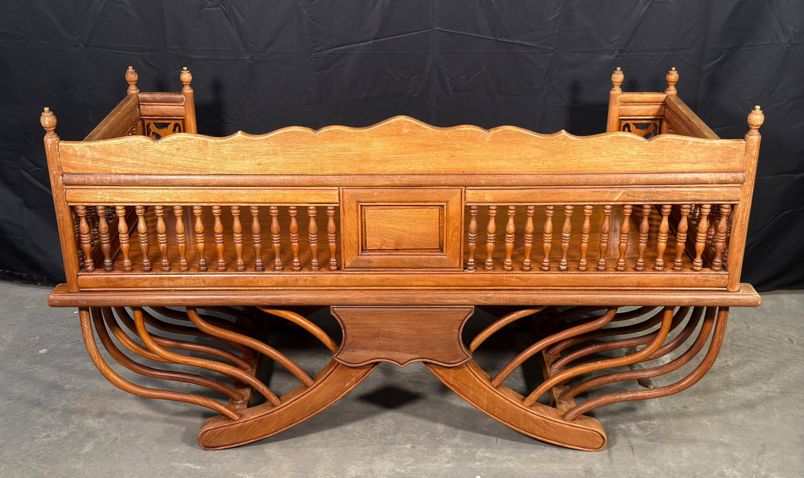 Vintage Solid Teak Thai Carved Elephant Howdah Bench / Loveseat - 8