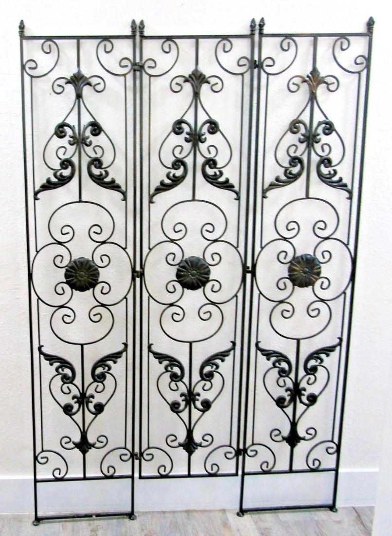 Vintage Regency Black Wrought Iron 3 Panel Room Divider - 2