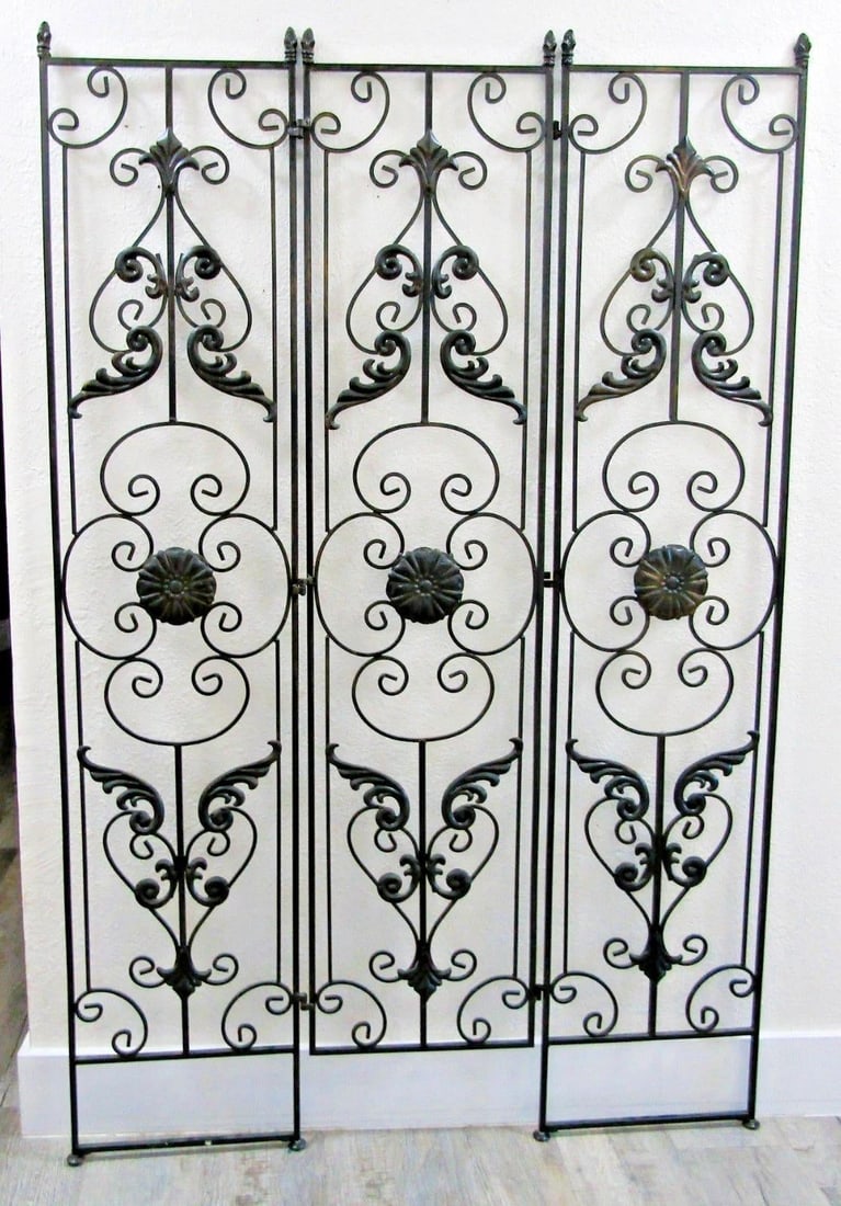 Vintage Regency Black Wrought Iron 3 Panel Room Divider - 3