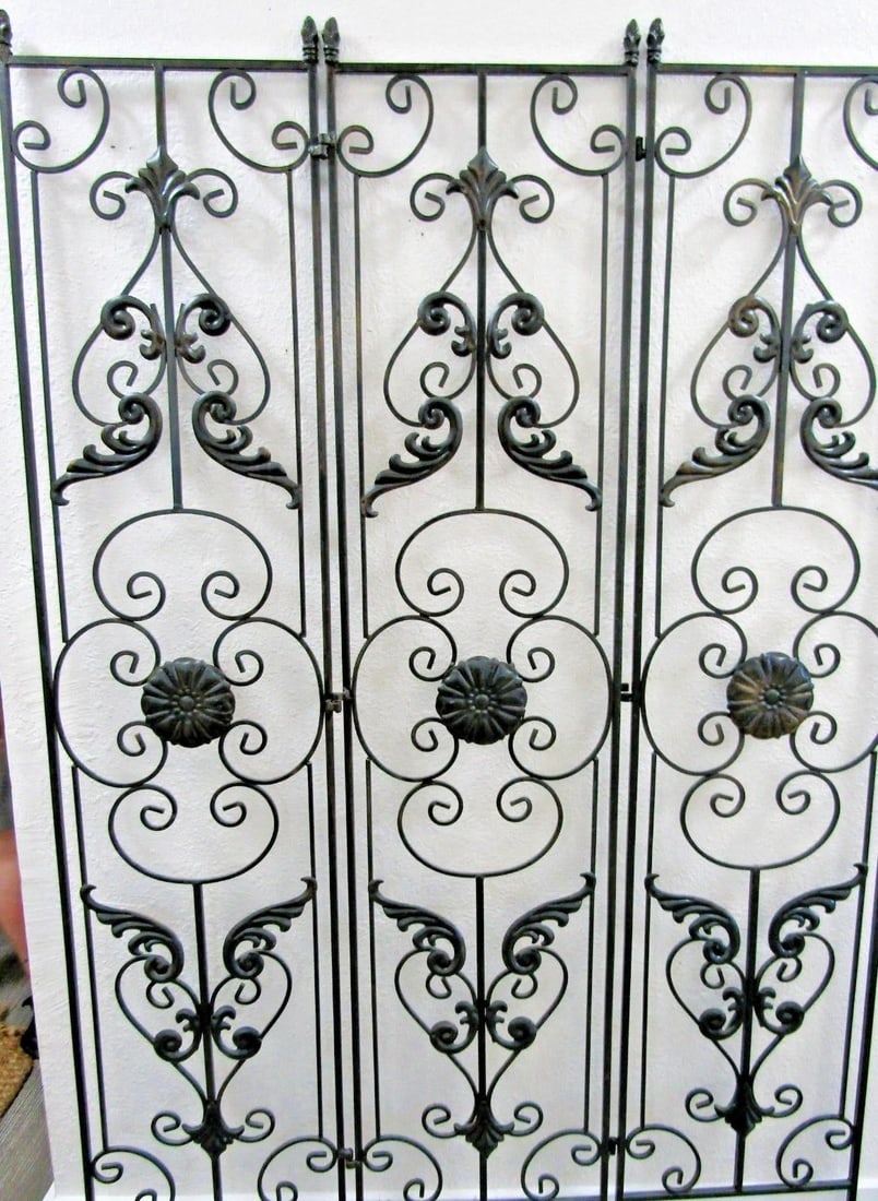 Vintage Regency Black Wrought Iron 3 Panel Room Divider - 7