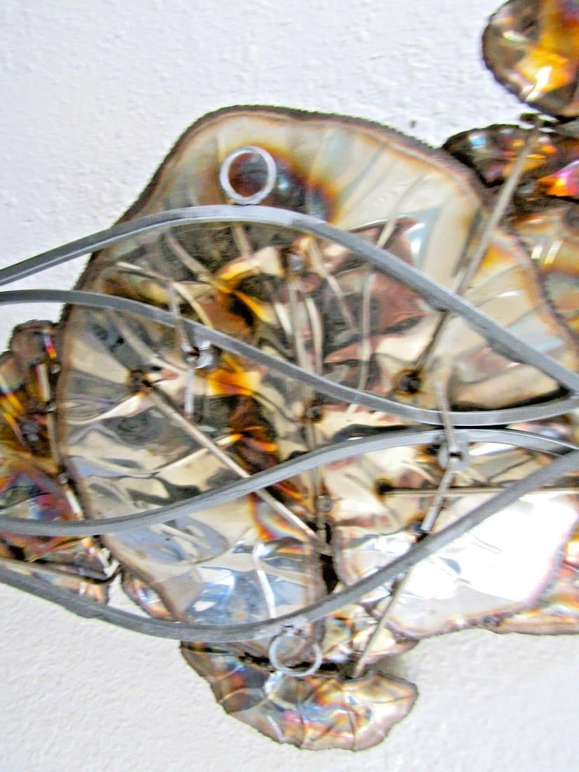 Vintage Brutalist Torch Cut Brass Lily Pad 67 Inch Wall Sculpture Attributed to Curtis Jere - 10