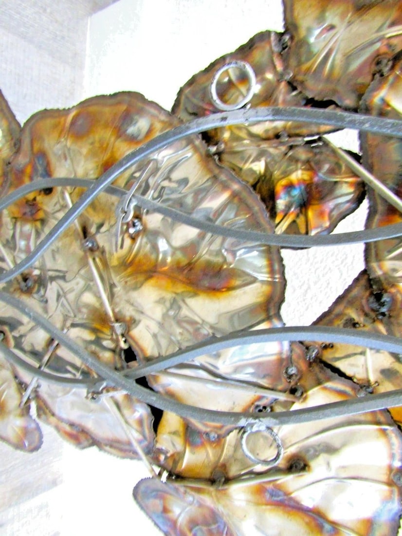 Vintage Brutalist Torch Cut Brass Lily Pad 67 Inch Wall Sculpture Attributed to Curtis Jere - 11