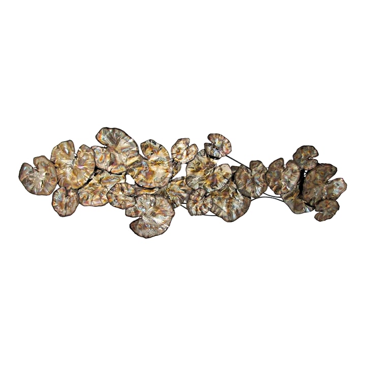 Vintage Brutalist Torch Cut Brass Lily Pad 67 Inch Wall Sculpture Attributed to Curtis Jere: The Vintage Torch Cut Brass Lily Pad 67 inch Wall Sculpture, attributed to Curtis Jere, is a large and handmade piece of art from the contemporary period. Made of brass with a metalwork production