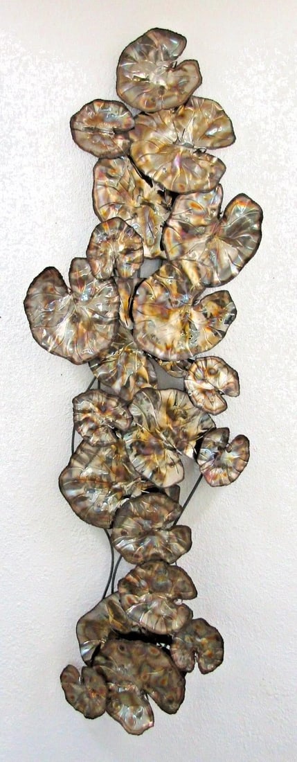 Vintage Brutalist Torch Cut Brass Lily Pad 67 Inch Wall Sculpture Attributed to Curtis Jere - 2