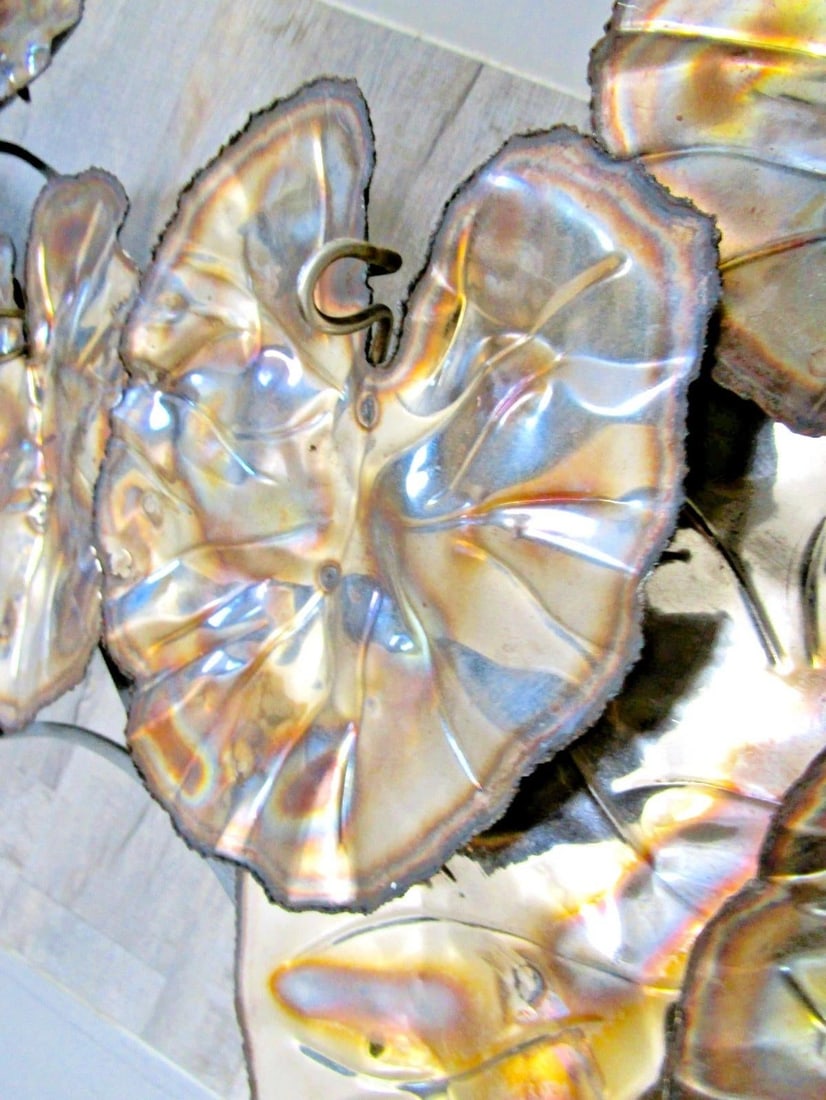 Vintage Brutalist Torch Cut Brass Lily Pad 67 Inch Wall Sculpture Attributed to Curtis Jere - 7
