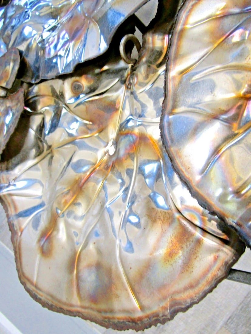 Vintage Brutalist Torch Cut Brass Lily Pad 67 Inch Wall Sculpture Attributed to Curtis Jere - 8