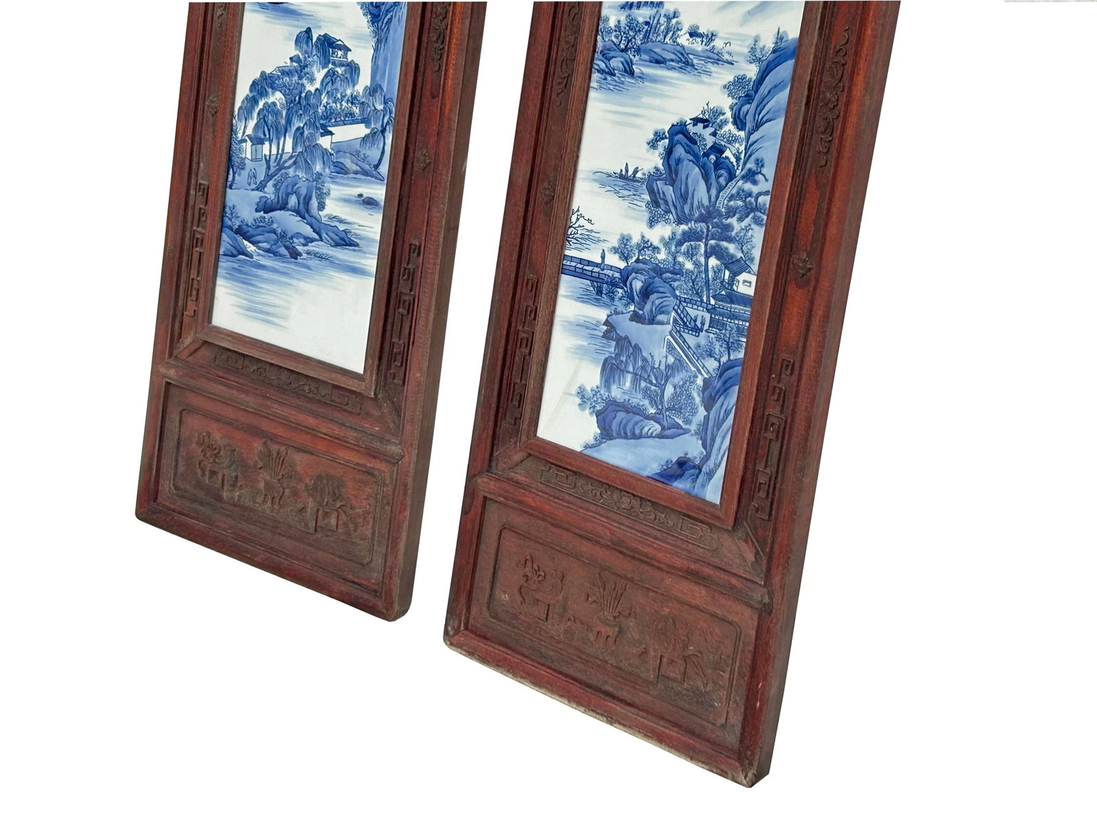 Pair Chinese Blue White Landscape Porcelain Painting Wall Panels - 7