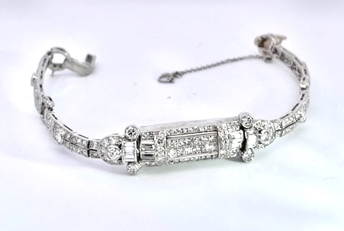 1930s Art Deco Diamond Platinum Bracelet - 5
